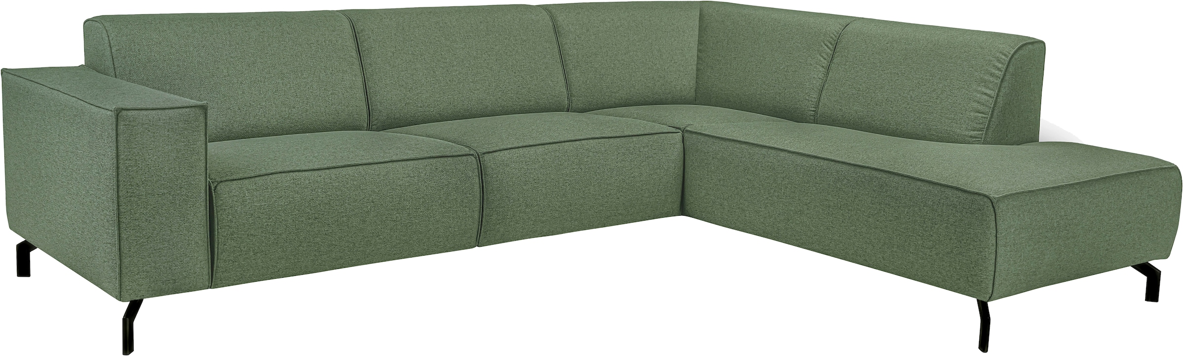 PLACES OF STYLE Ecksofa »Lorcan, Breite 275 cm, weiches Sitzgefühl« mit schwarzen Metallfüßen, Lederoptik und in weichem Strukturstoff