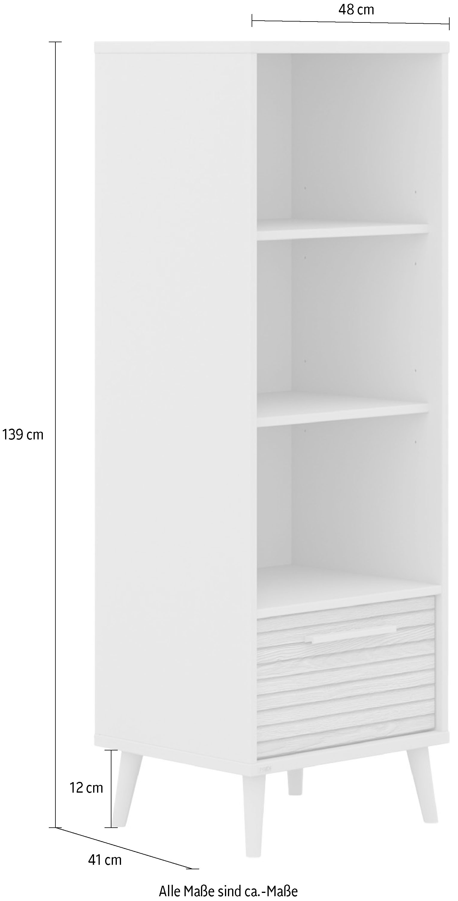 PAIDI Standregal »EEFJE, Regal in modernem Design, Cashmere-Beige mit Groovy-Oak«, (B/H/T ca. 48x139x41cm), mit Schublade, 3 Fächer, Einlegeböden variabel