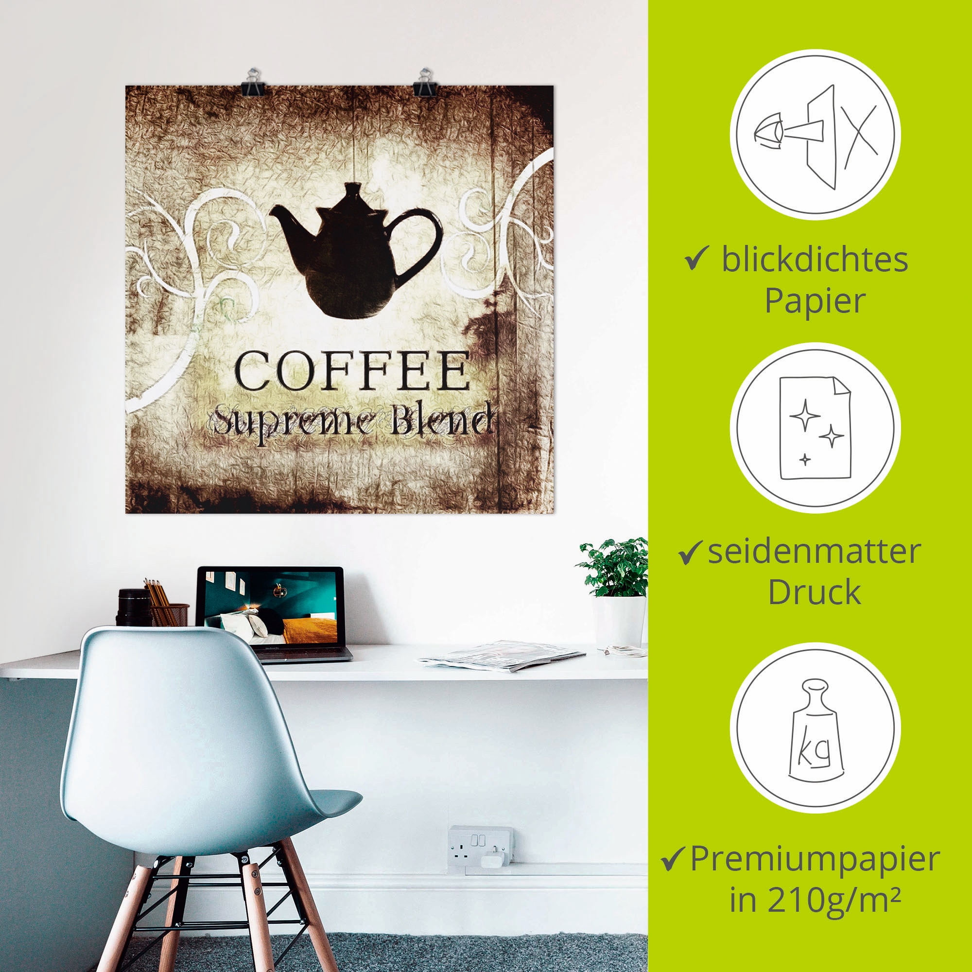 Artland Poster »Kaffee«, Getränke, (1 St.), als Leinwandbild, Wandaufkleber oder Poster in versch. Größen
