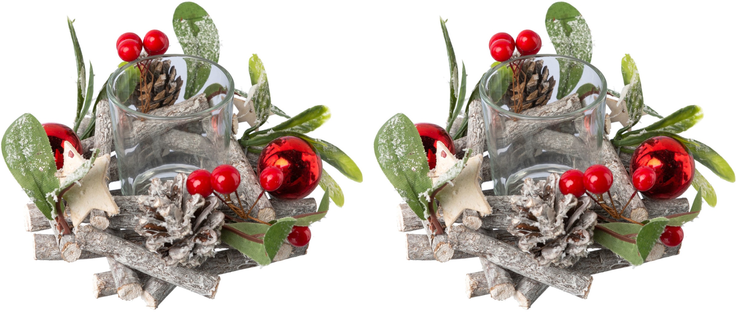 Creativ deco Teelichthalter »Weihnachtsdeko«, (2 St.), mit natürlichen  Weihnachtsdeko-Elementen, 2er Set, Ø ca. 13 cm online bestellen