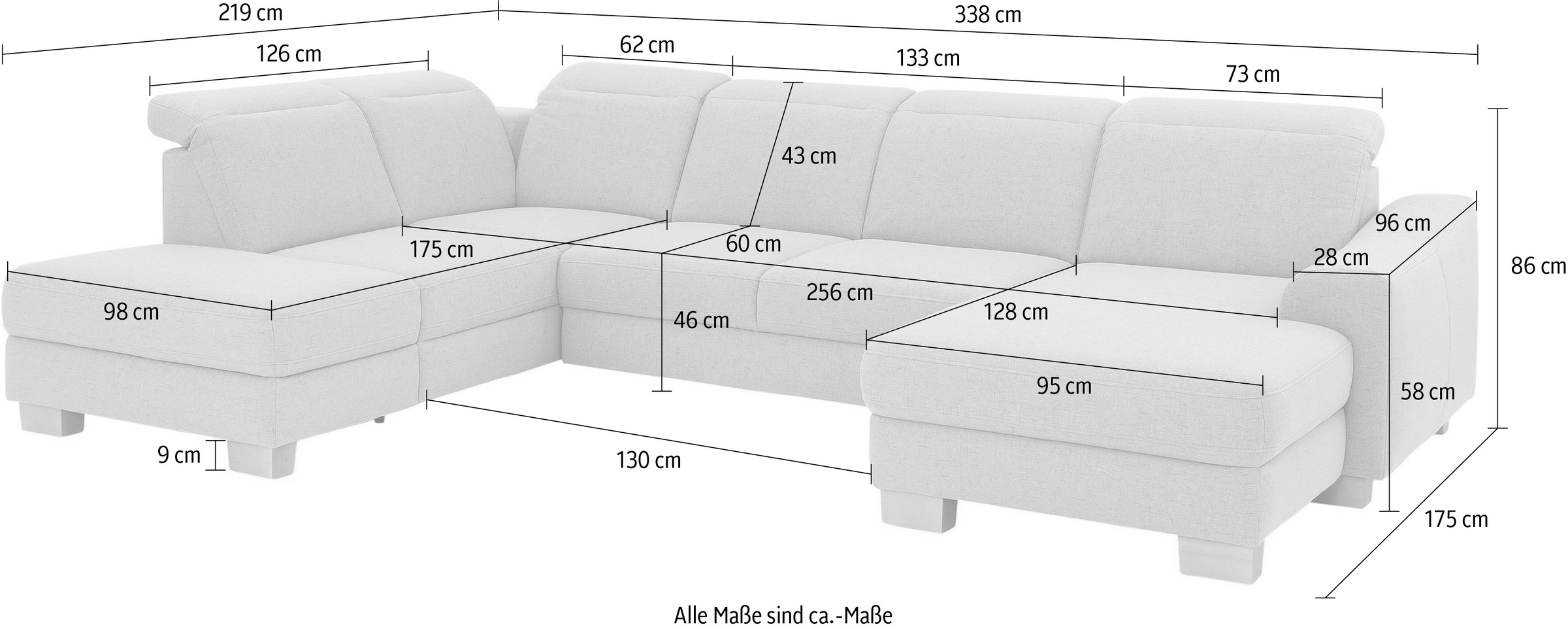 Home affaire Wohnlandschaft »Dundee U-Form«, wahlweise mit Kopfteilverstellung und zusätzlich mit Bettfunktion