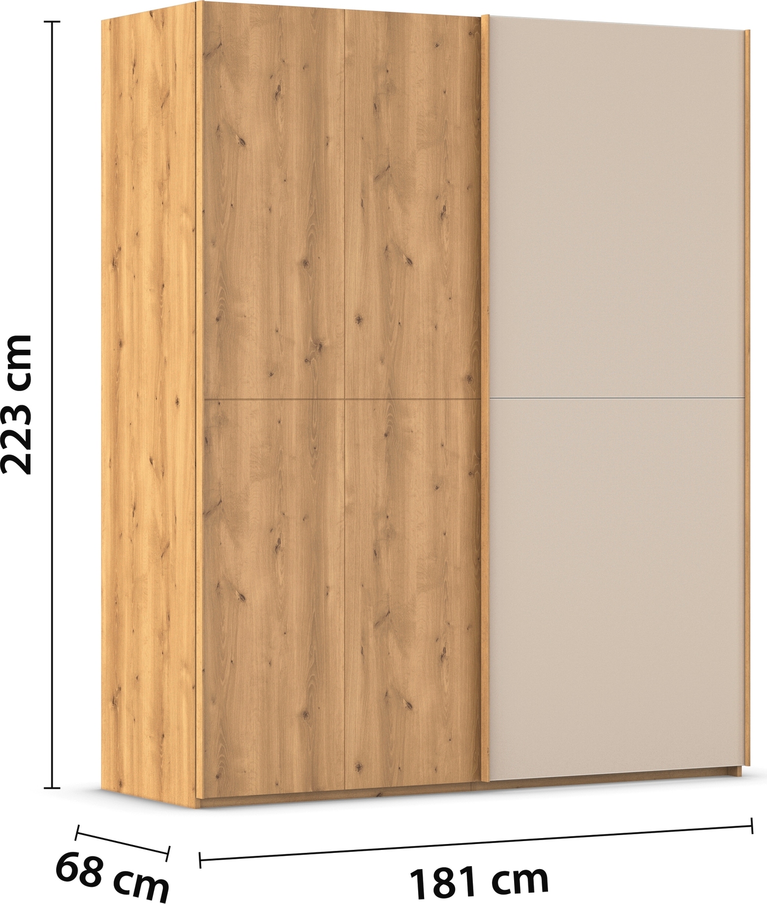 rauch Schwebetürenschrank »Kleiderschrank Schrank Garderobe Schlafzimmerschrank SCALE-WOOD«, edle geteilte Front in massiver Asteiche mit Glastüren MADE IN GERMANY