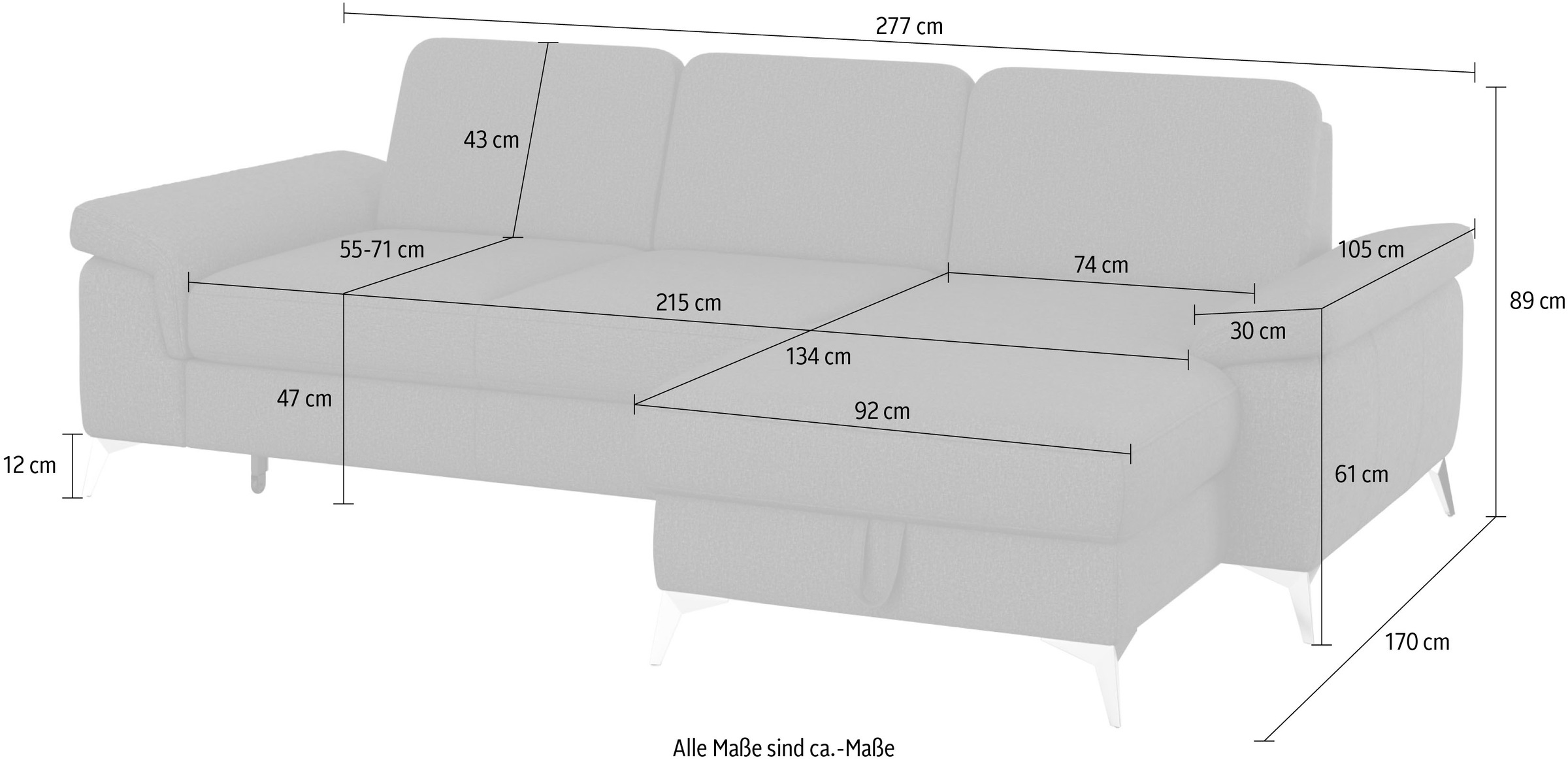 sit&more Ecksofa »Padua L-Form«, inklusive Sitztiefenverstellung, Armteilfunktion und Federkern