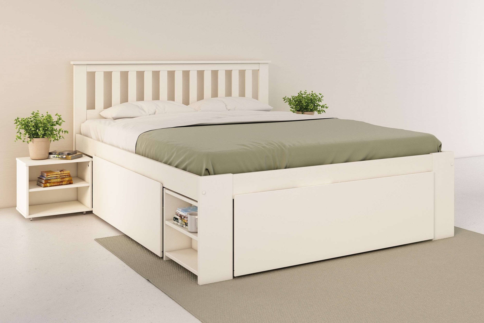OTTO home Massivholzbett »Kallvin, maximaler Stauraum, 3 Bettkästen, Nachtschränke ausziehbar« inklusive Lattenrost, ideal fürs Jugendzimmer und kleine Räume, FSC®