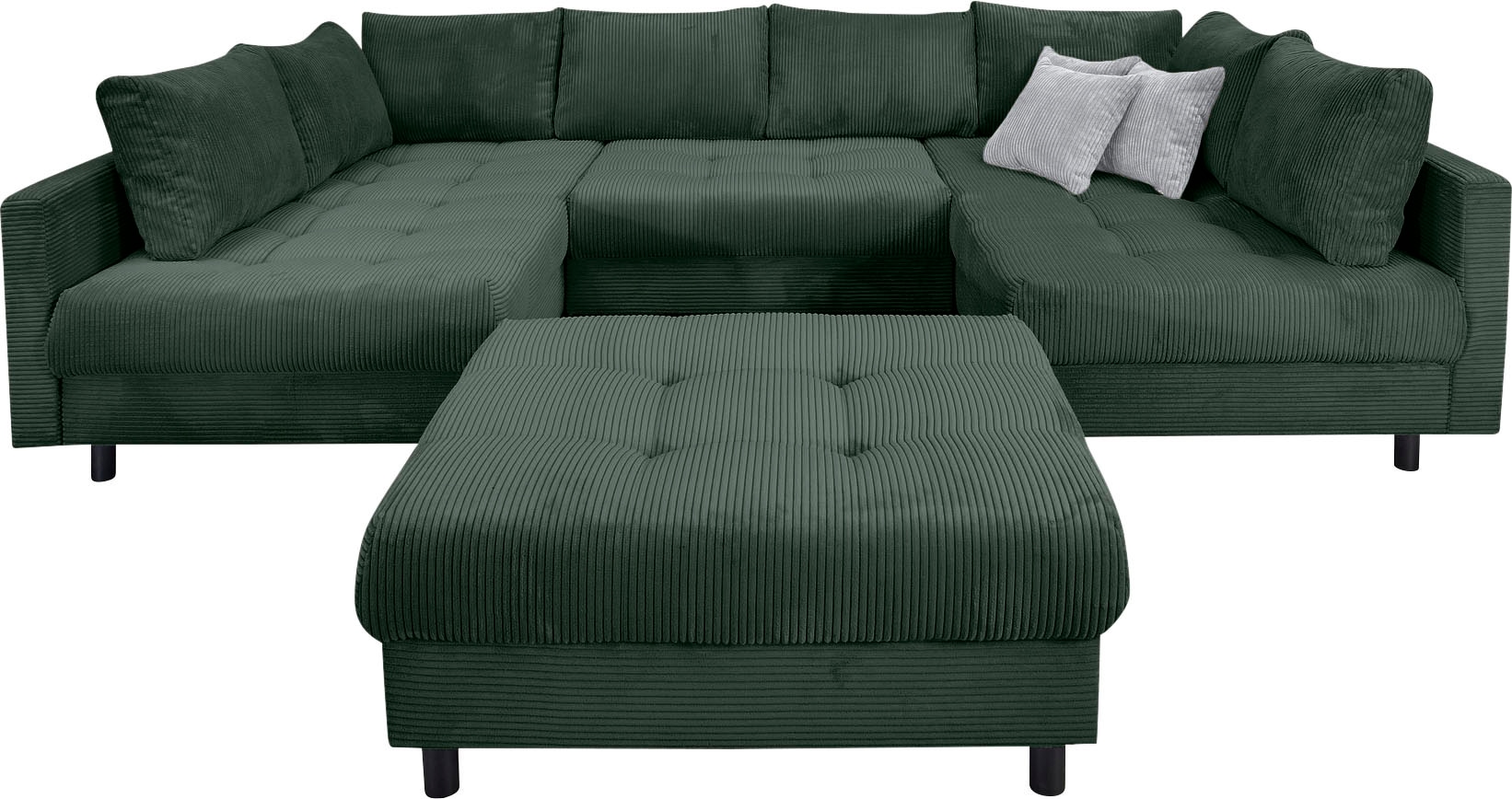 COLLECTION AB Wohnlandschaft »Toni U-Form, B: 298 cm, XXL-Liegefläche 282x178 cm mit Hocker« Set: Sofa & Hocker, 3 Zierkissen, Federkern