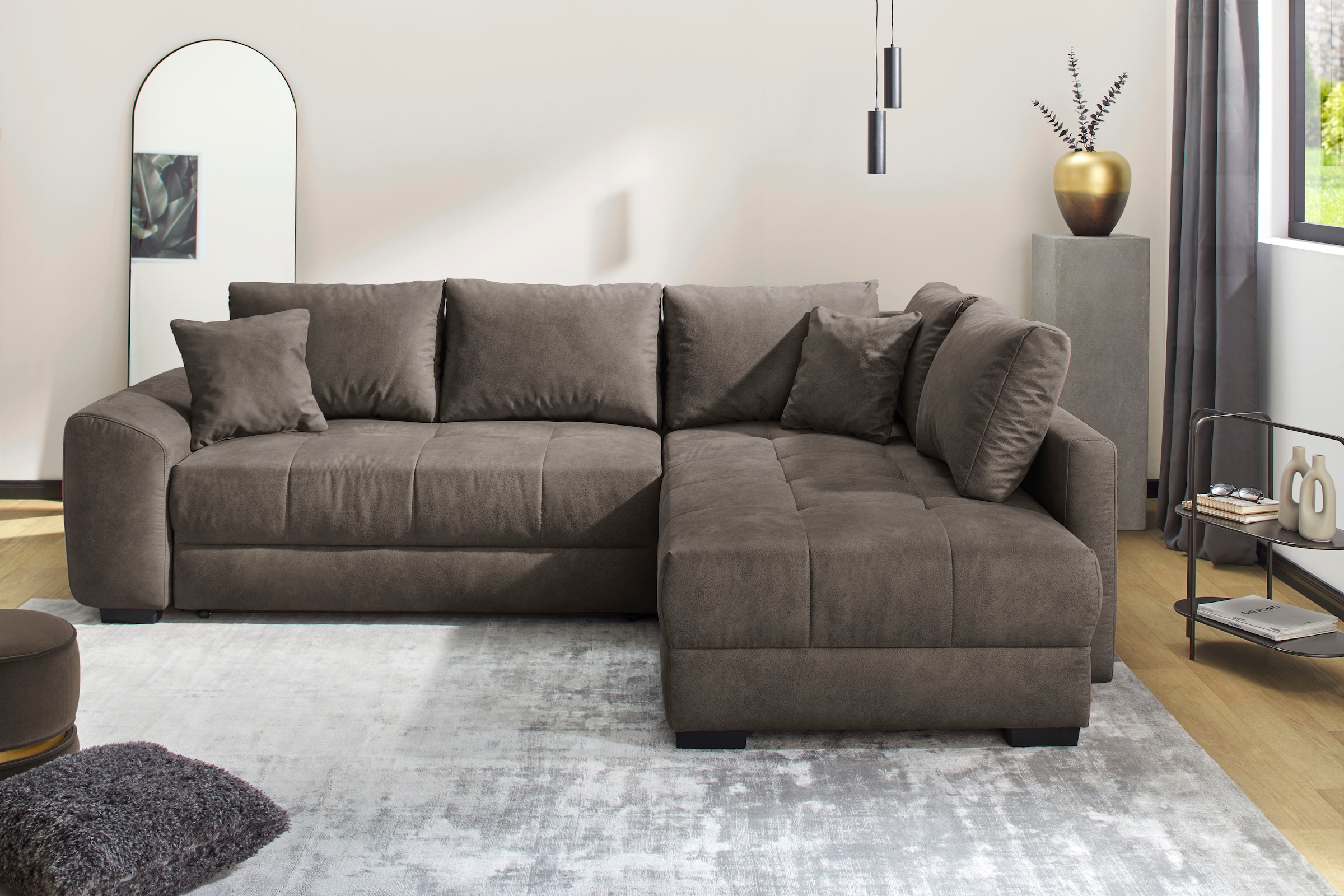 Jockenhöfer Gruppe Ecksofa »Amalfi, L-Form, B: 270 cm, Liegefl. 146x224 cm, Dauerschlafsofa« Tonnentaschen-Federkern, Topper, Bettkasten & Kissen