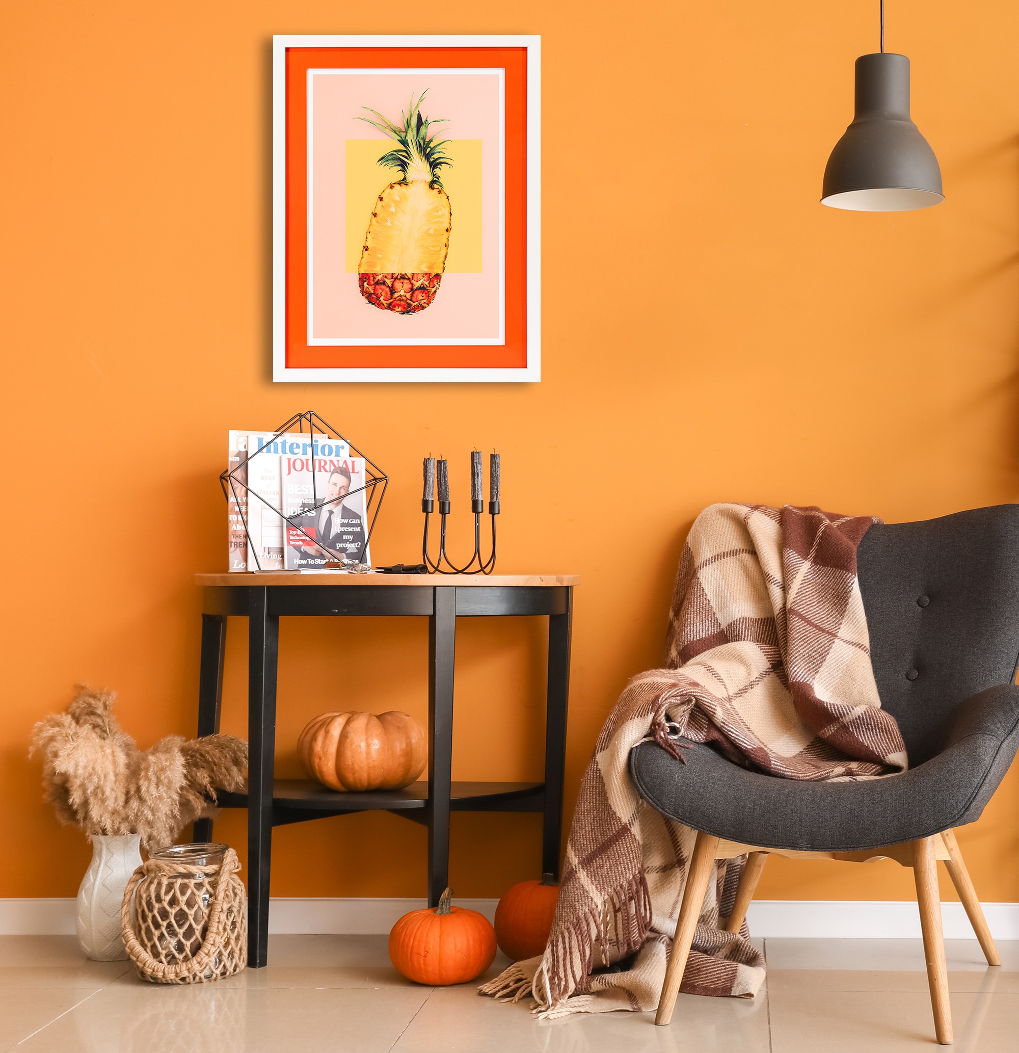 queence Bild mit Rahmen »Ananas, gelb, orange«, (1 St.), Poster mit buntem günstig online kaufen