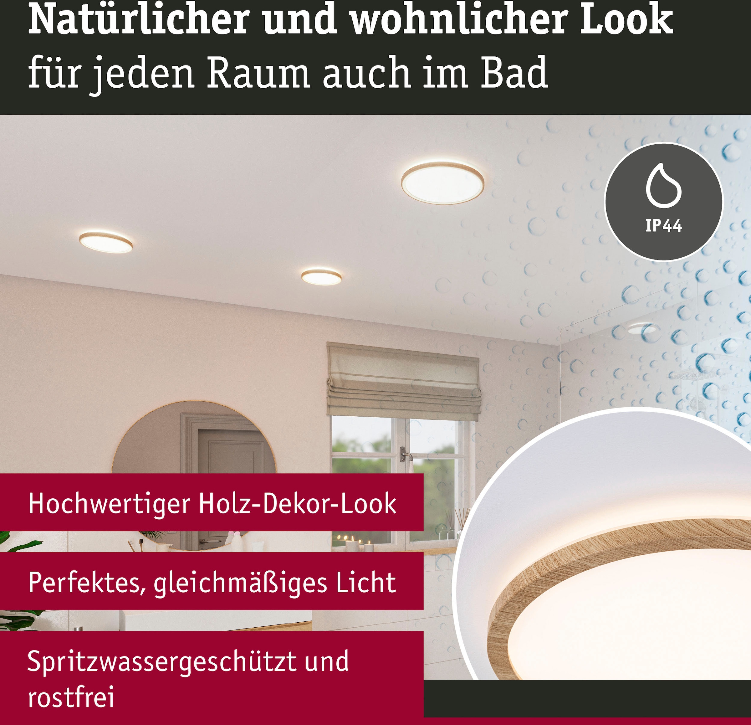 Paulmann LED Panel »Atria Shine IP44 16W 3000K 293mm Eiche Kunststoff«, 1 flammig, Hintergrundbeleuchtung