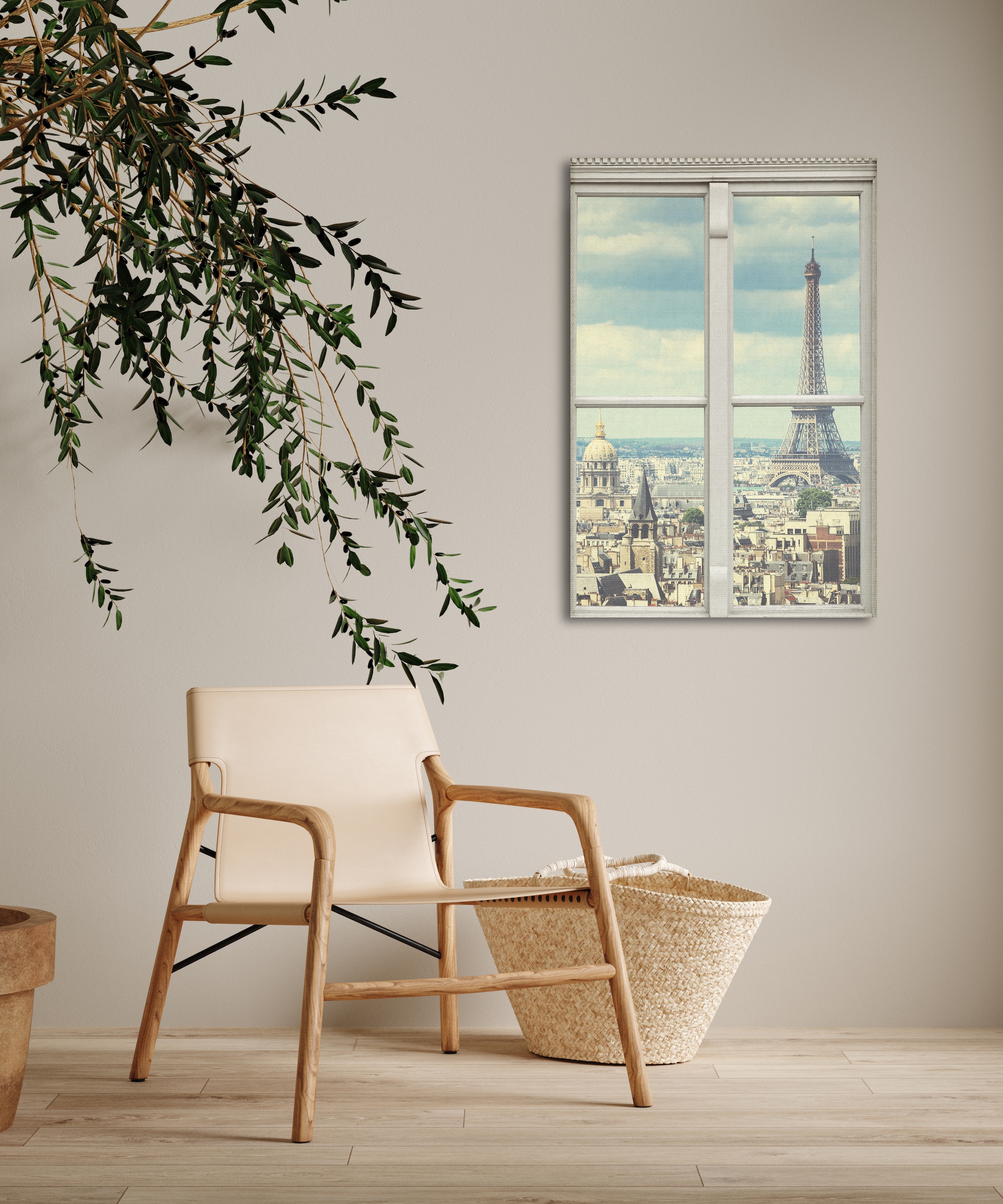 queence Leinwandbild »Paris« Fensterblick | Paris | Stadt 1 Stk. tlg. Premium-Leinwandstoff