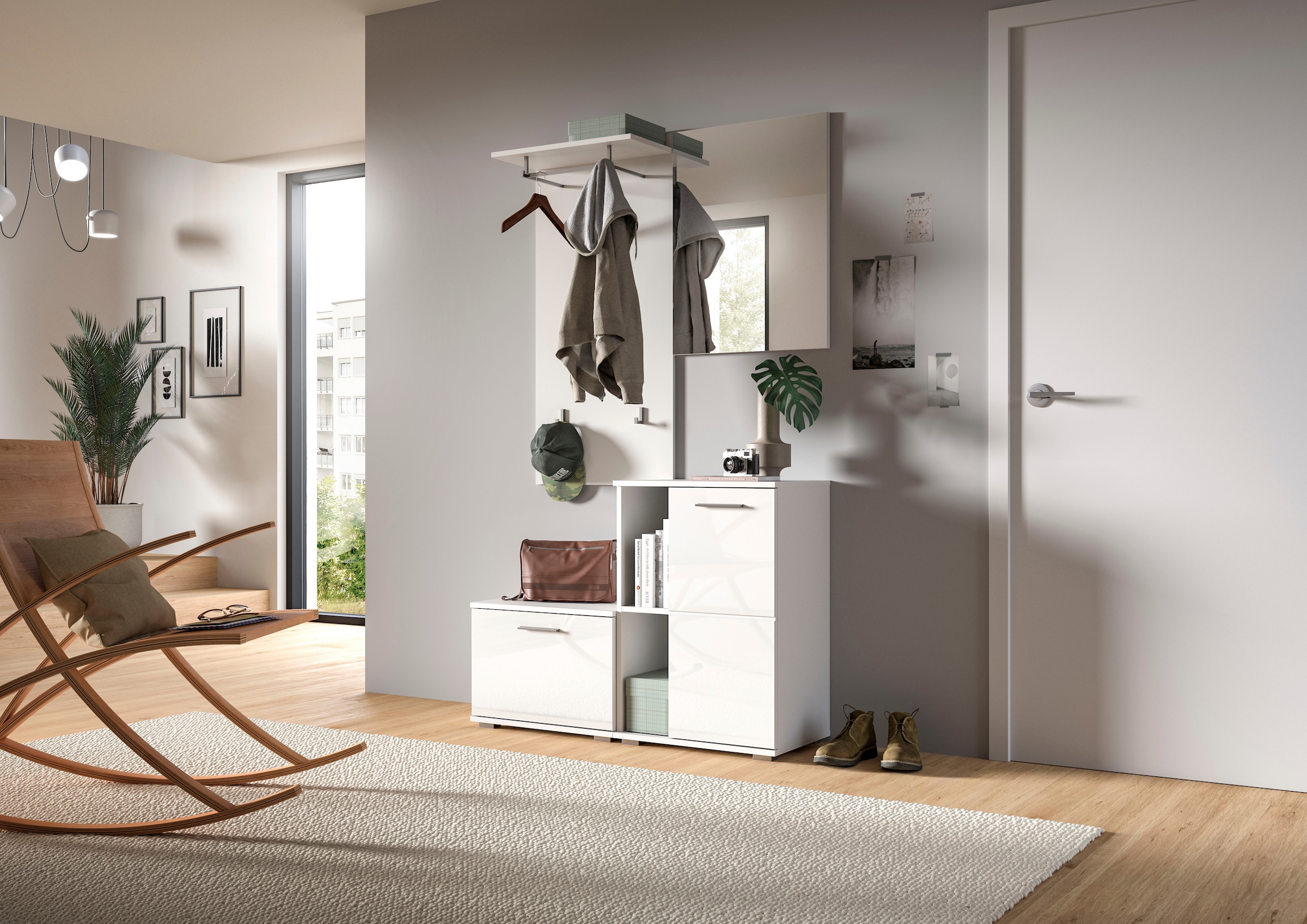 INOSIGN Garderoben-Set »Valge, Breite 55cm, 2-tlg. Set, best. aus: Sitzbank & Garderobenpaneel«, (2 St.), Garderobenkombination, Dielen Set, Flur Set, Kombination