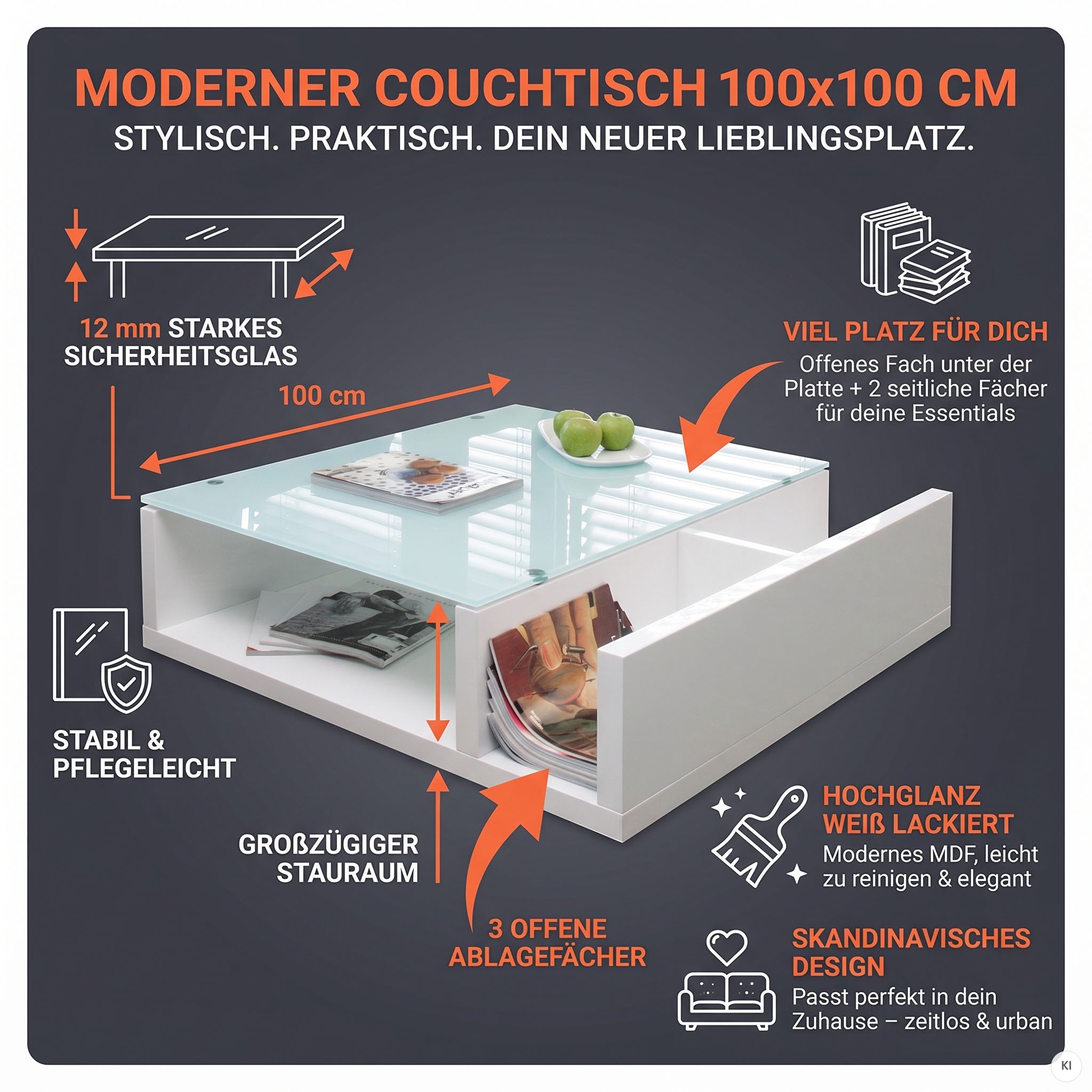 SalesFever Couchtisch »Wohnzimmer-Tisch im skandinavischen Stil« Praktisch mit seitlichem Magazinfach