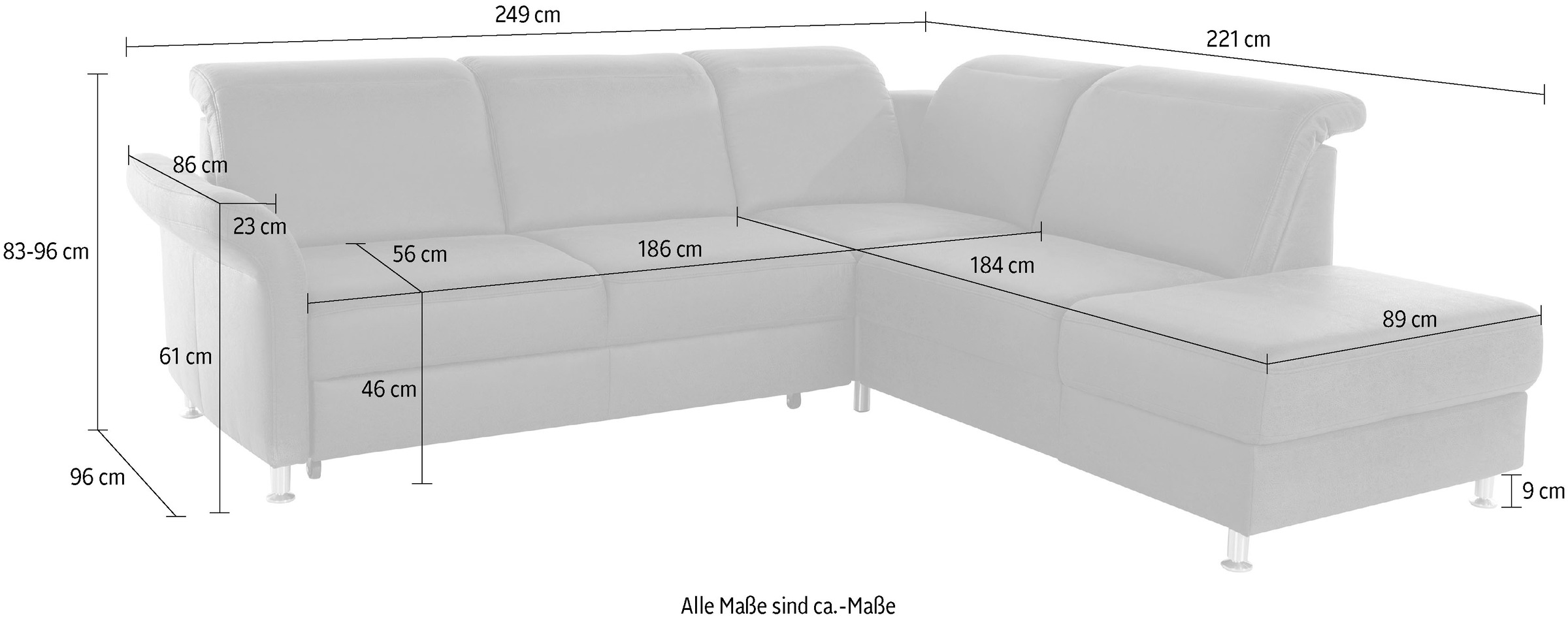 sit&more Ecksofa »Darwin L-Form«, inklusive Federkern, wahlweise mit Kopfteilverstellung, Bettfunktion