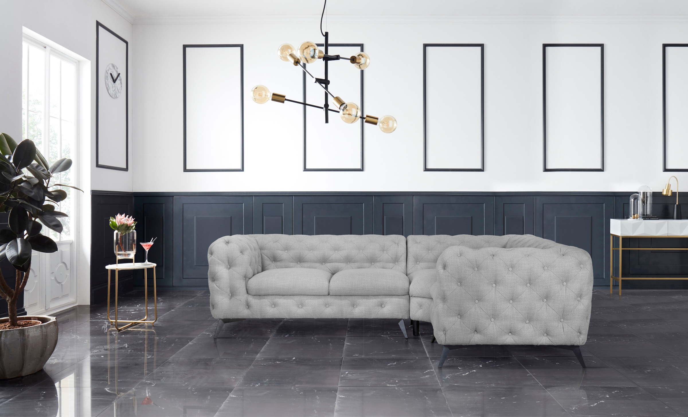 Leonique Chesterfield-Sofa »Ecksofa GLYNIS L-Form mit Wellenunterfederung, günstig online kaufen