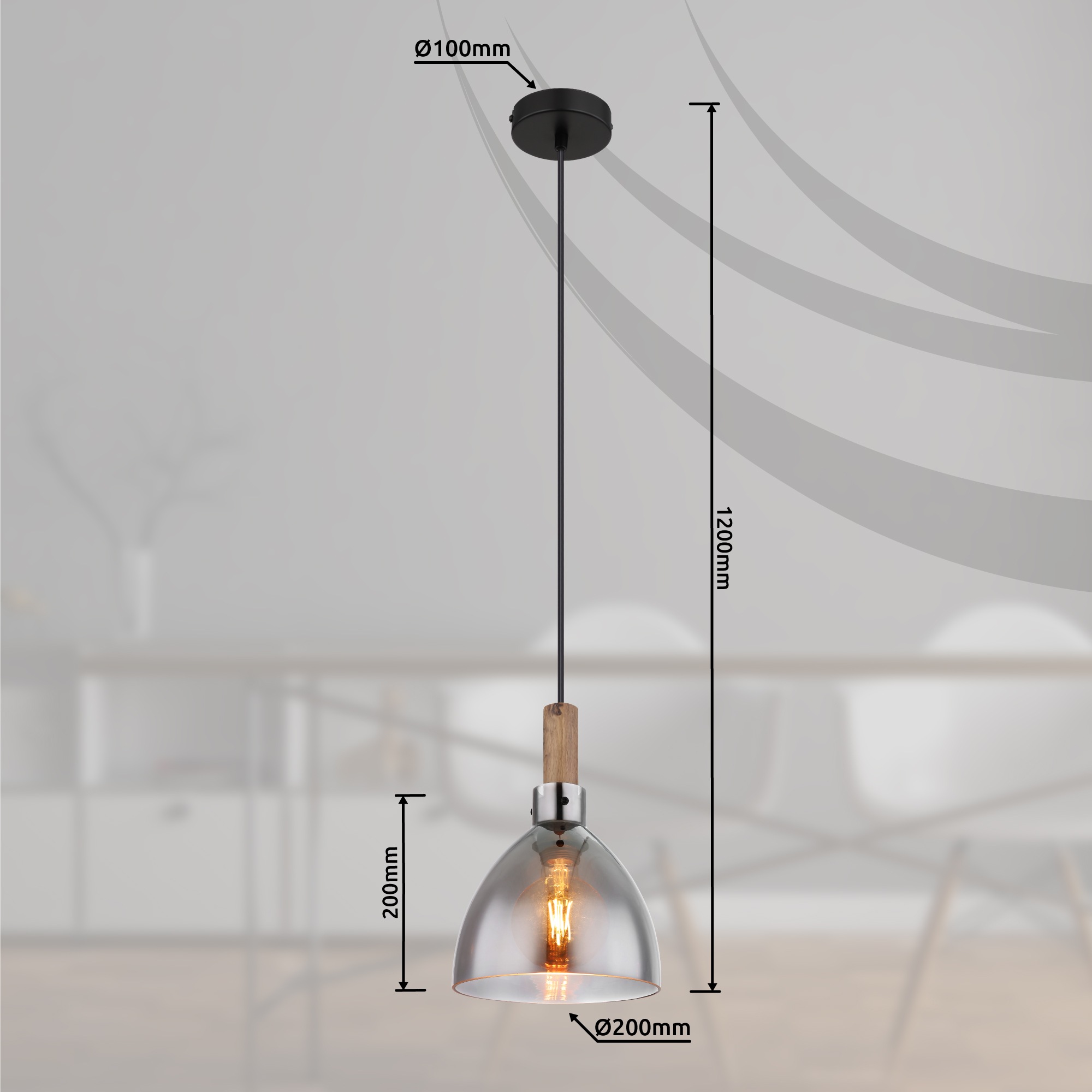 GLOBO LIGHTING Hängeleuchte »MATTEA«, Leuchtmittel E27 | ohne Leuchtmittel, Hänelampe/Pendelleuchte/Glas rauchfarben/Wohnzimmer/Esszimmer