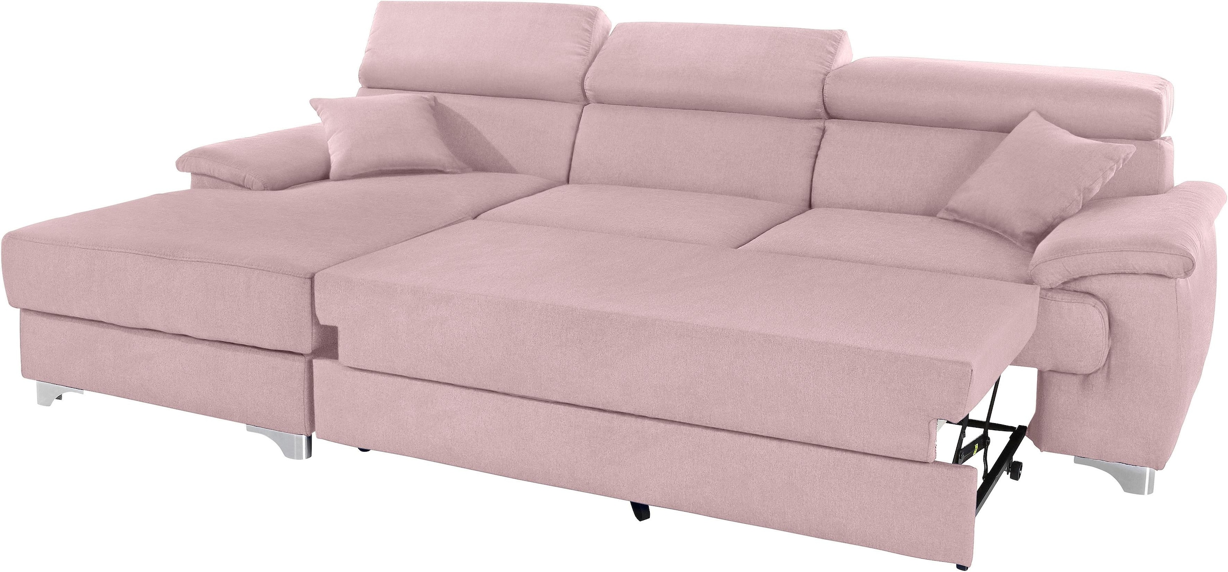 DOMO collection Ecksofa »Mira, inklusive Kopfteilverstellung für mehr Wohlfühlkomfort, L-Form«, wahlweise mit Bettfunktion und Bettkasten, elegant und modern
