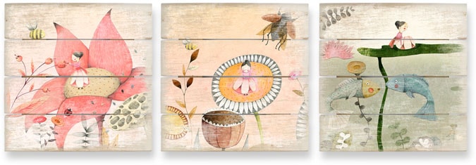 Wall-Art Mehrteilige Bilder »Kinder Märchen Däumelinchen Set«, (Set, 3 St.)  auf Rechnung kaufen
