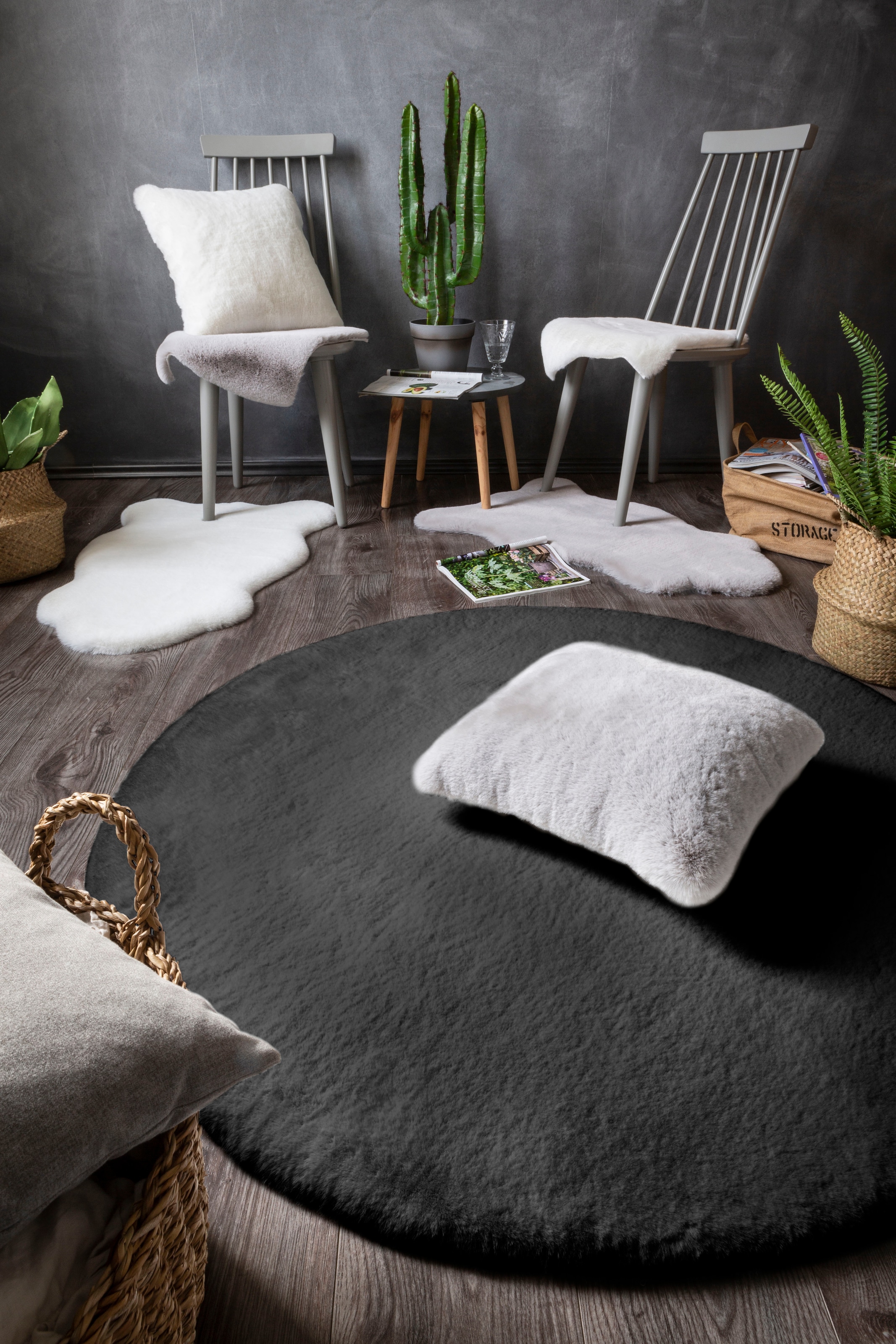 LUXOR living Fellteppich »Novara«, rund, 30 mm Höhe, Kunstfell, Kaninchenfell-Haptik, besonders weicher Hochflor