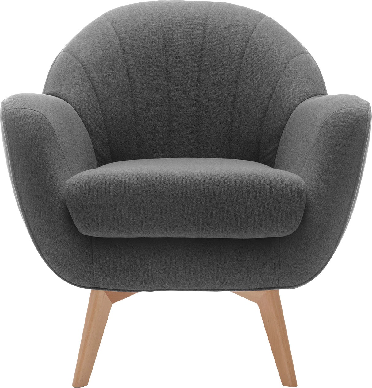 TRENDMANUFAKTUR Sessel »Fuelta, Loungesessel, organische Formensprache, bequem, Solitärsessel«, mit auffälligem Nahtbild und schönen Füßen aus Holz
