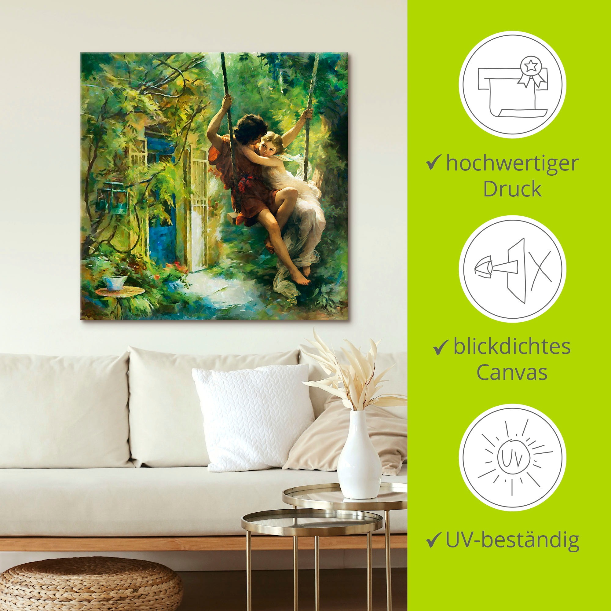 Artland Wandbild »Paar auf einer Schaukel«, Bilder von Liebespaaren, (1 St.), als Leinwandbild, Wandaufkleber in verschied. Größen
