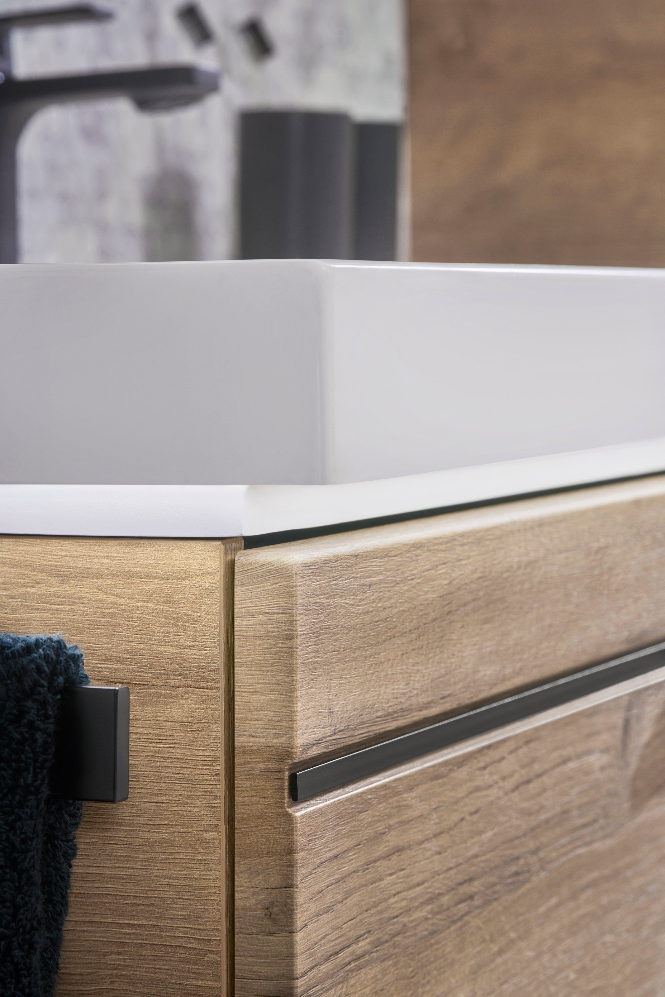 Saphir Waschtisch »Serie Balto Mineralmarmor-Waschtisch mit Unterschrank, 123 cm breit«, Waschplatz mit 2 Schubladen, Badschrank in verschiedenen Ausführungen