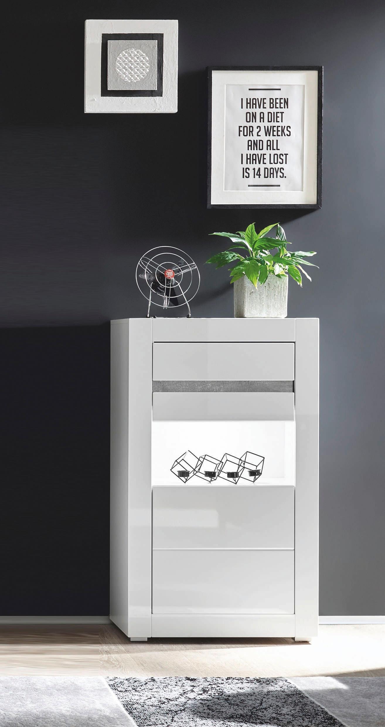 INOSIGN Vitrine »Carat«, Höhe 112 cm, Leisten angeliefert, 1 x grau, 1 x weiss
