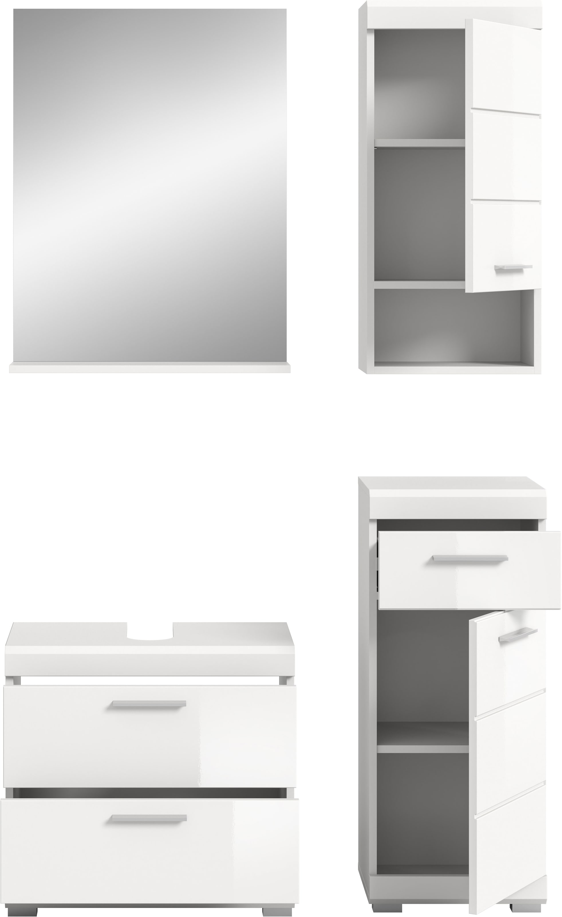 INOSIGN Badmöbel-Set »Siena, 4 teilig, bestehend aus:«, (Set), Waschbeckenunterschrank, Spiegel, Unterschrank, Hängeschrank