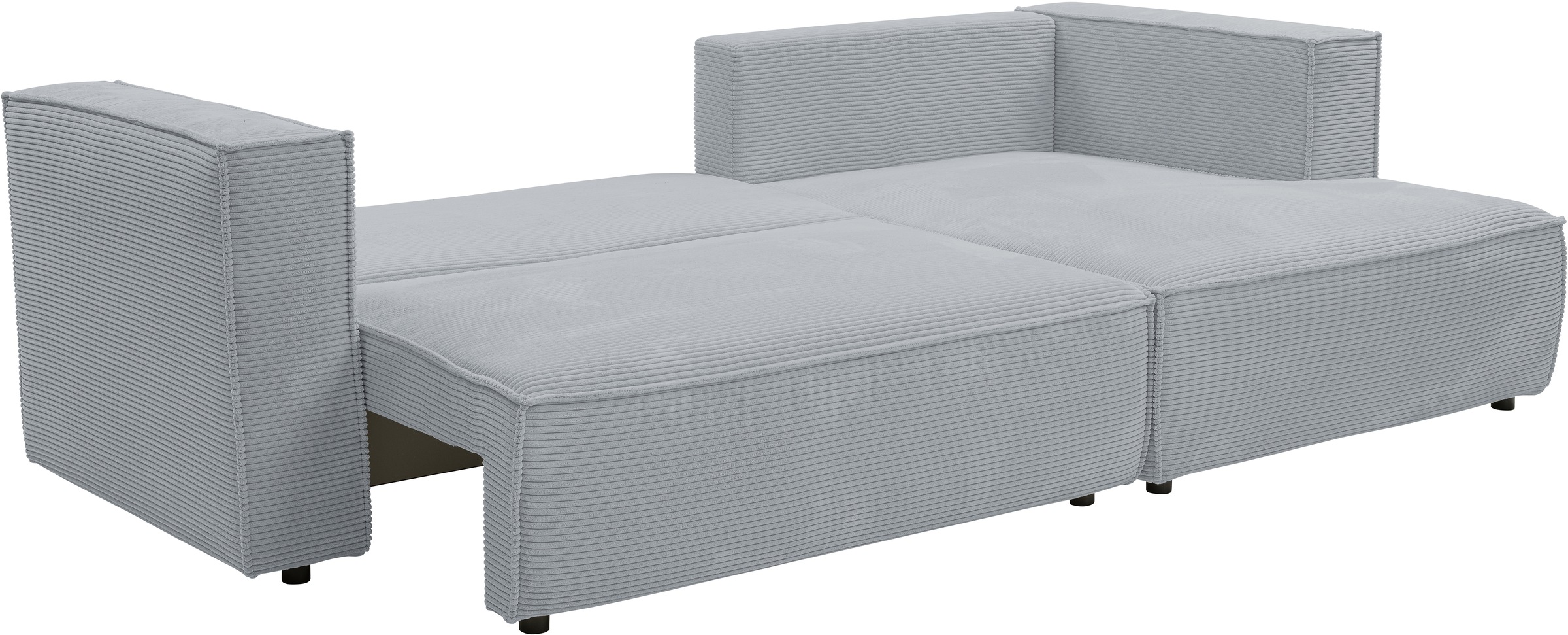 WERK2 Ecksofa »Atlanta-New, modernes Design, Stellmaße 280x147cm, L-Form, Kedernaht«, hoher Komfort, Schlaffunktion & Bettkasten, Cord, Grau
