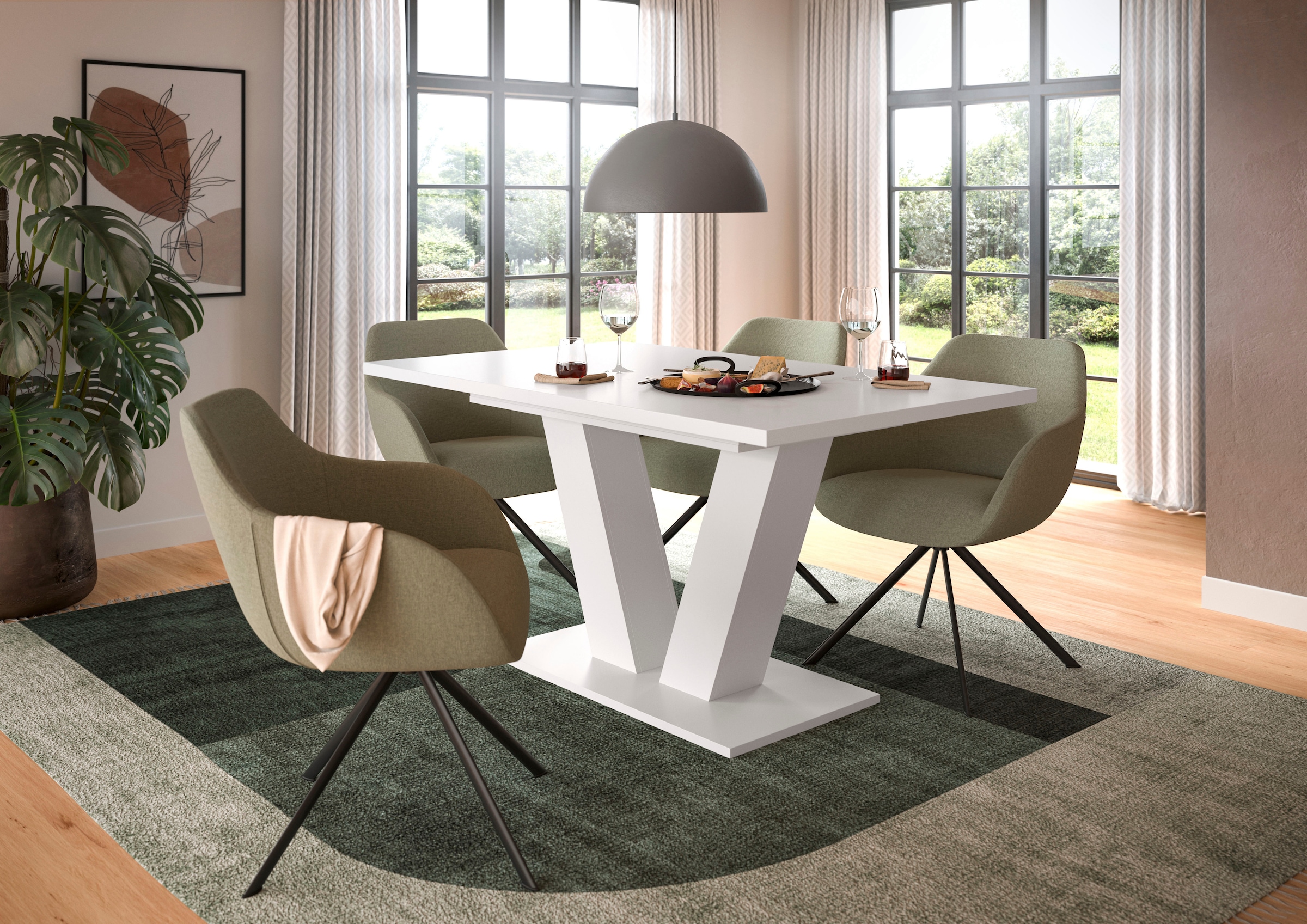 INOSIGN Esstisch »Motus, ausziehbar 150 -190 cm, inklusive 40 cm Einlegeplatte«, (Set, 1 St.), V-Gestell mit Bodenplatte, Tisch, Küchentisch, Esszimmer, Küche