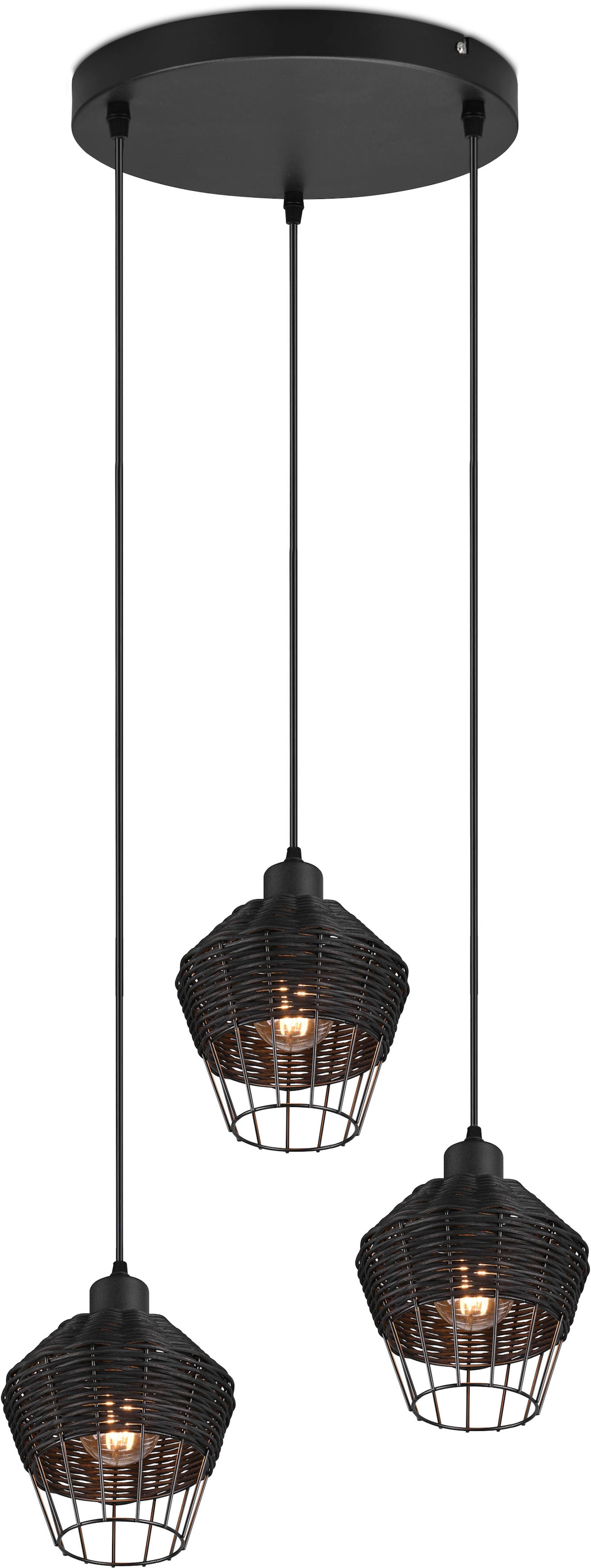 TRIO Leuchten Pendelleuchte »Borka«, 3 flammig, Leuchtmittel E27 | ohne Leuchtmittel, Boho Hängelampe aus Rattan 3-flammig exkl E27 max 40W höhenverstellbar
