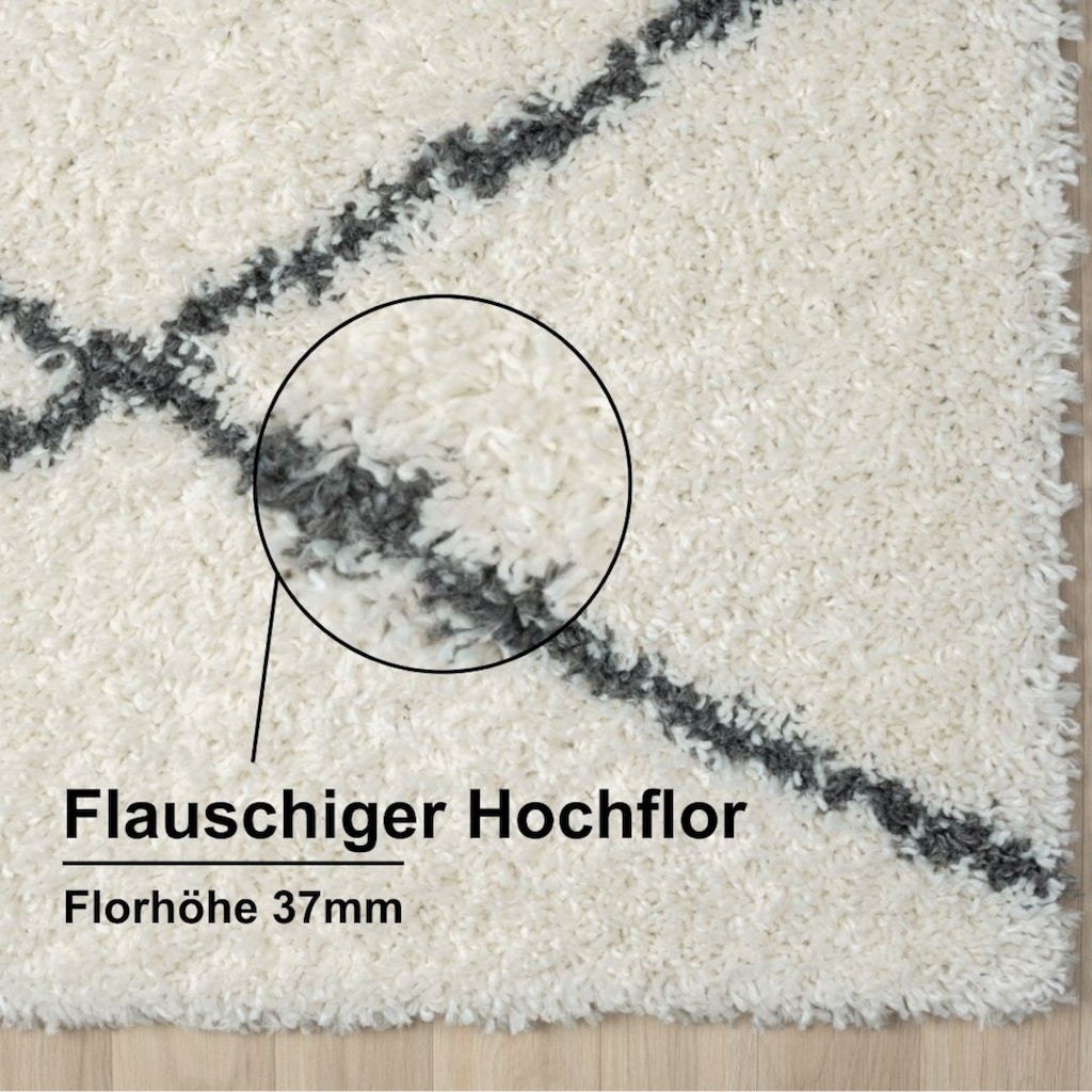 Myflair Möbel & Accessoires Hochflor-Teppich »My Shaggy Raute«, rechteckig, Shaggy, Scandi Rauten Design, leicht glänzend, extra flauschig