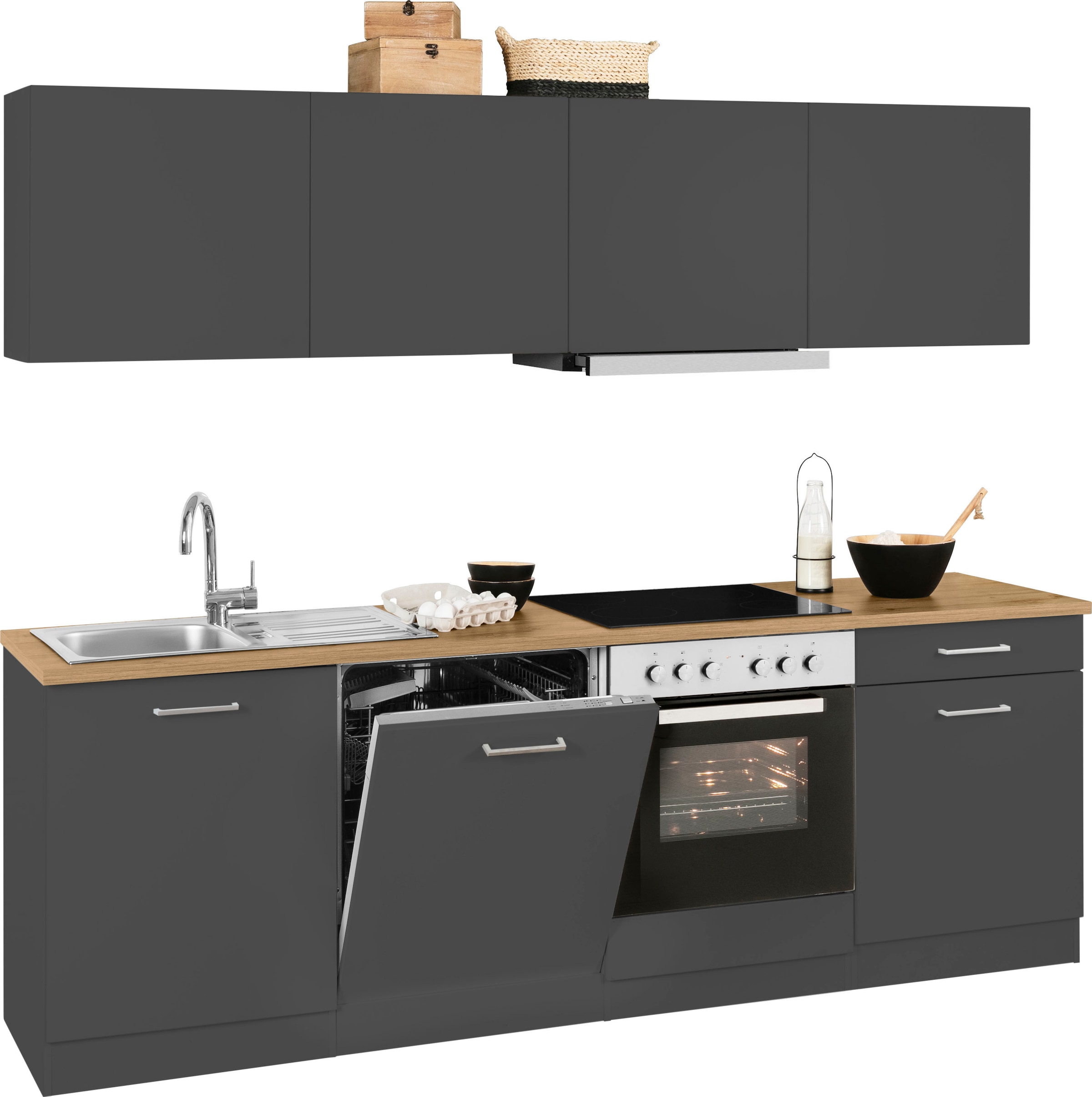 KOCHSTATION Küchenzeile »KS-Kehl«, mit E-Geräten, Breite 240 cm, inkl. Geschirrspülmaschine