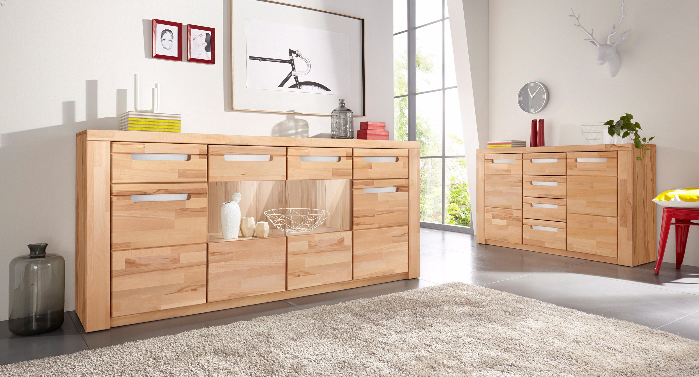 Home affaire Sideboard "Kolding" Breite 200 cm mit 2 Glastüren und 2 Holztü günstig online kaufen