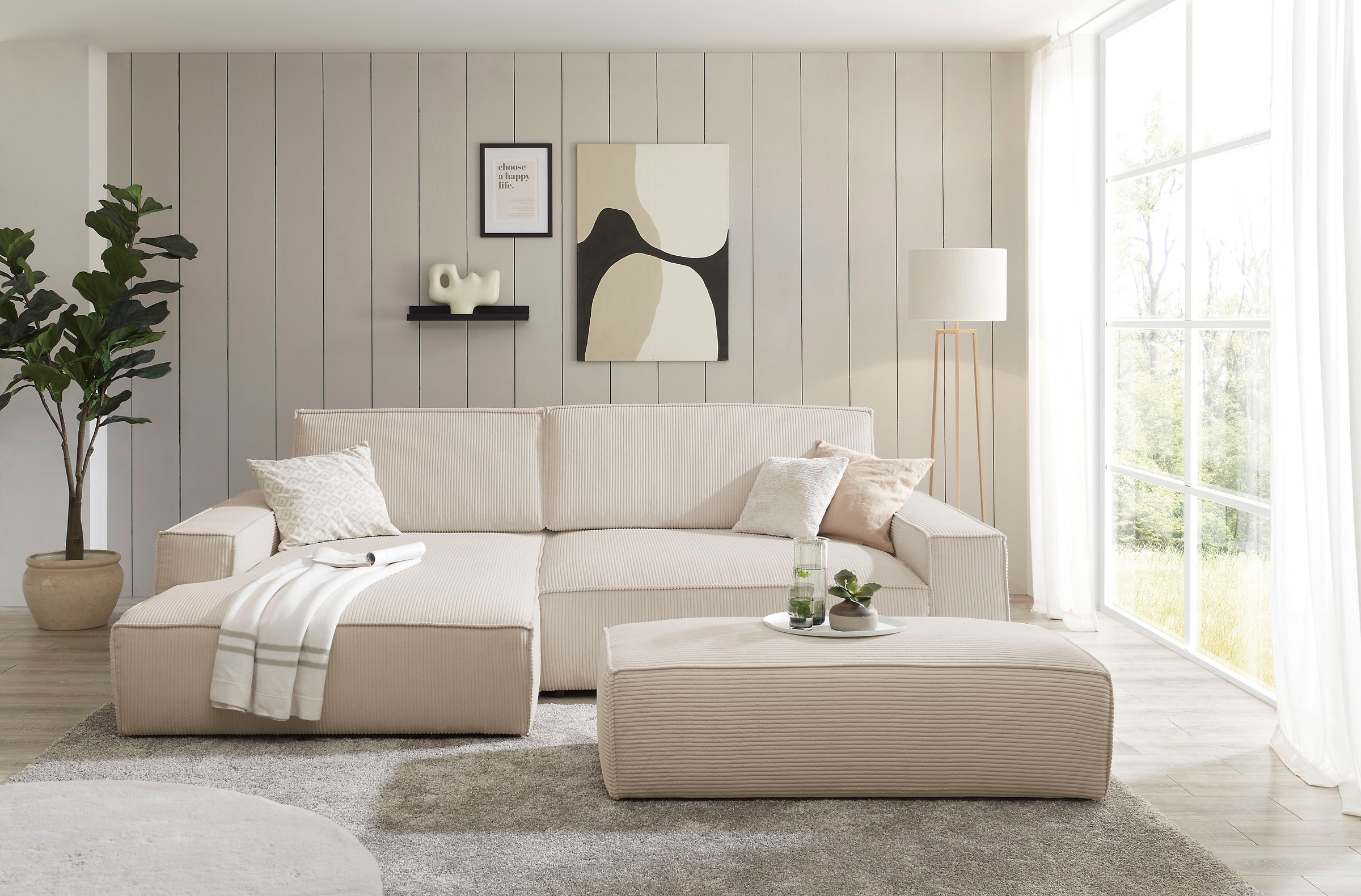 Home affaire Hocker »NEU: SHERWOOD XXL, Polsterhocker, Cord, Webstoff«, rechteckig, bequemer Sitzkomfort, 130/60/44 cm, Krokodilverbinder