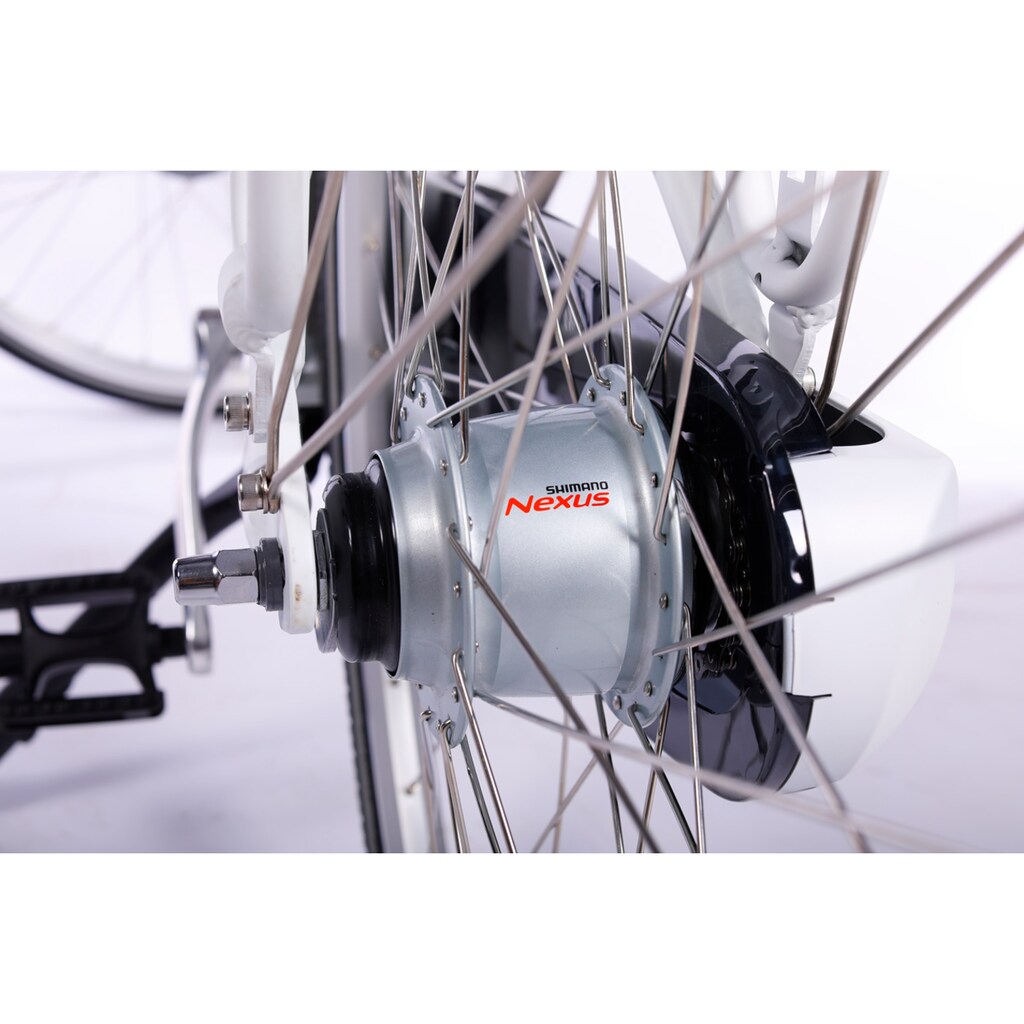 LLobe E-Bike »White Motion 2.0, 10,4Ah«, 7 Gang, Shimano, Frontmotor 250 W, (mit Fahrradkorb)