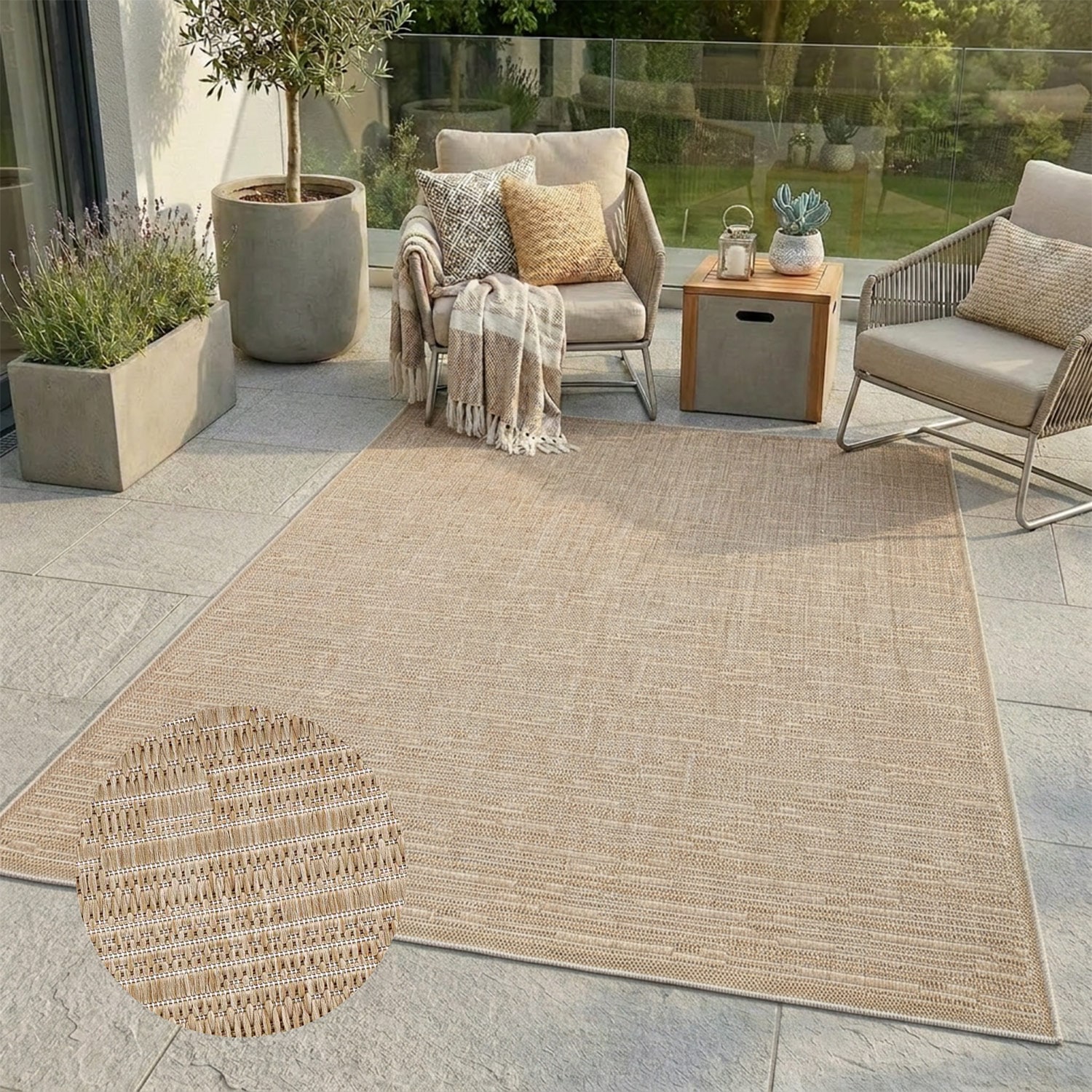 Carpet City Outdoorteppich »Flachgewebe in Sisal-Optik, Wetterfest & UV-beständig« rechteckig 0,5 mm Höhe Witterungsbeständig für Balkon, Terrasse, Garten