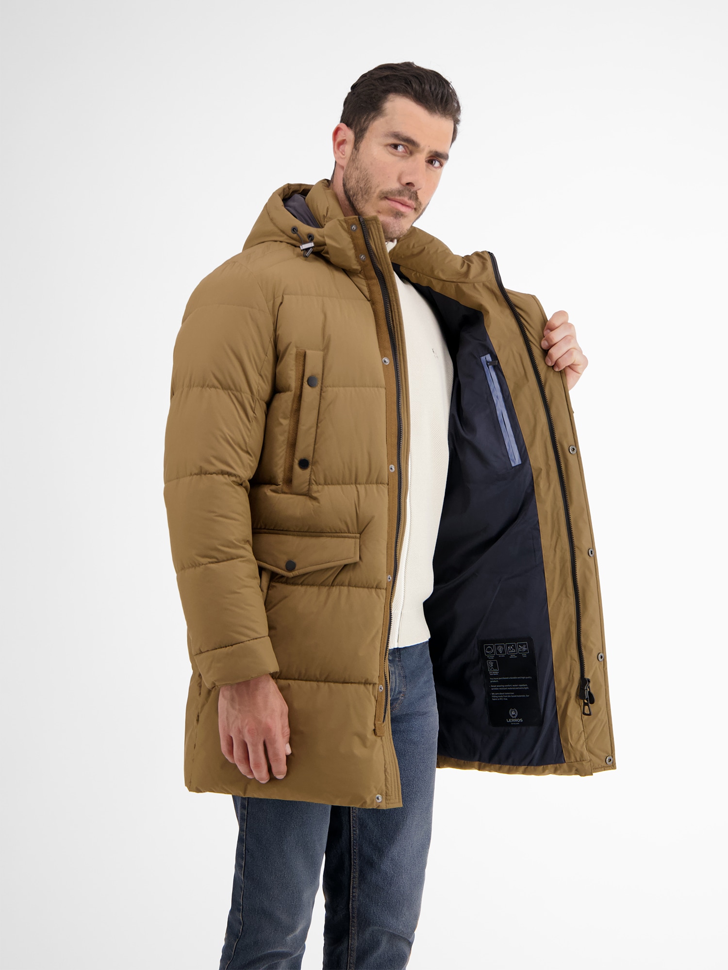 LERROS Steppjacke »LERROS Lange Steppjacke im Parka-Design, dick gefüttert«, mit Kapuze, Wasser_Wind_Atmung