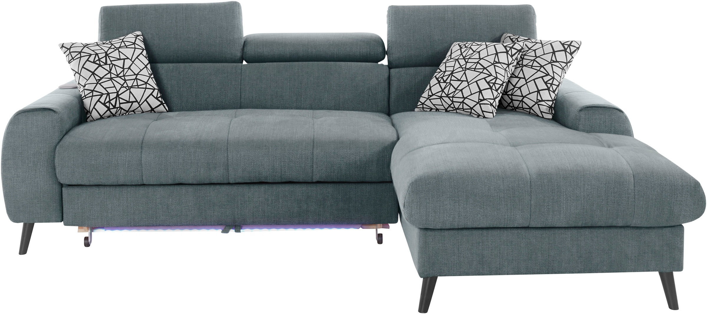 COTTA Ecksofa »Mia L-Form mit 3 Zierkissen«, wahlweise mit Bettfunktion, Bettkasten, Beleuchtung & Wireless-Charger