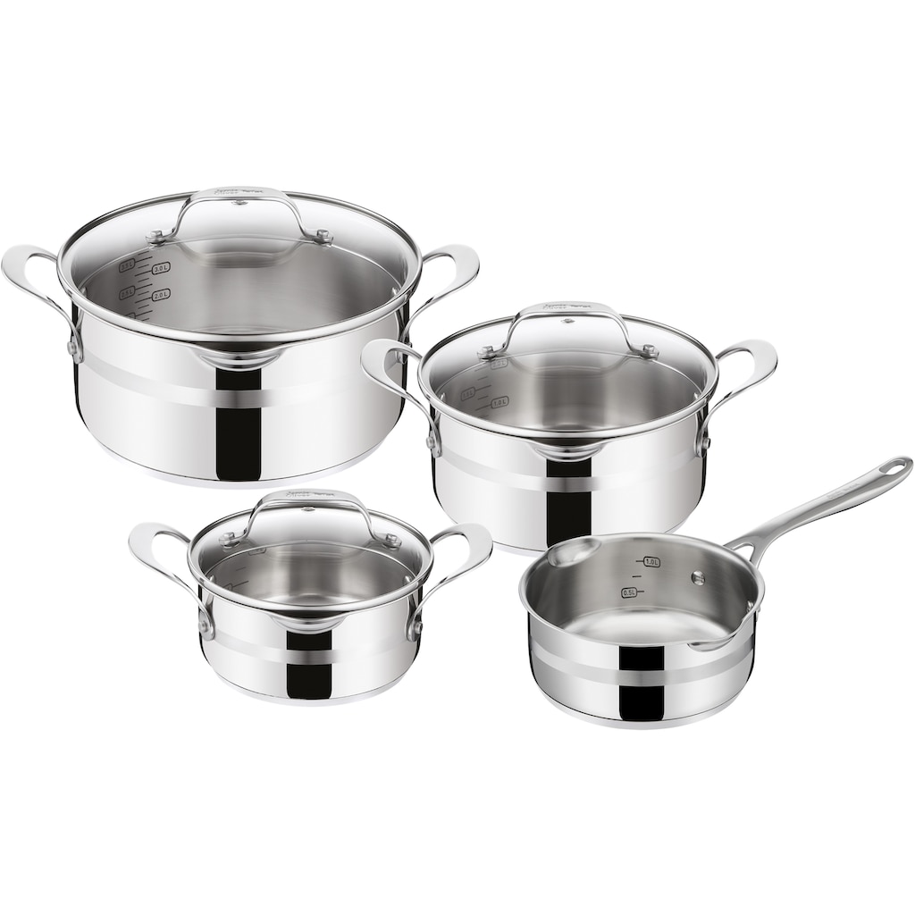 Tefal Topf-Set »E311S7 Jamie Oliver Cook Smart«, Edelstahl, (Set, 7 tlg., 1x Stielkasserolle 16 cm, je 1x Kochtopf 16/20/24 cm)