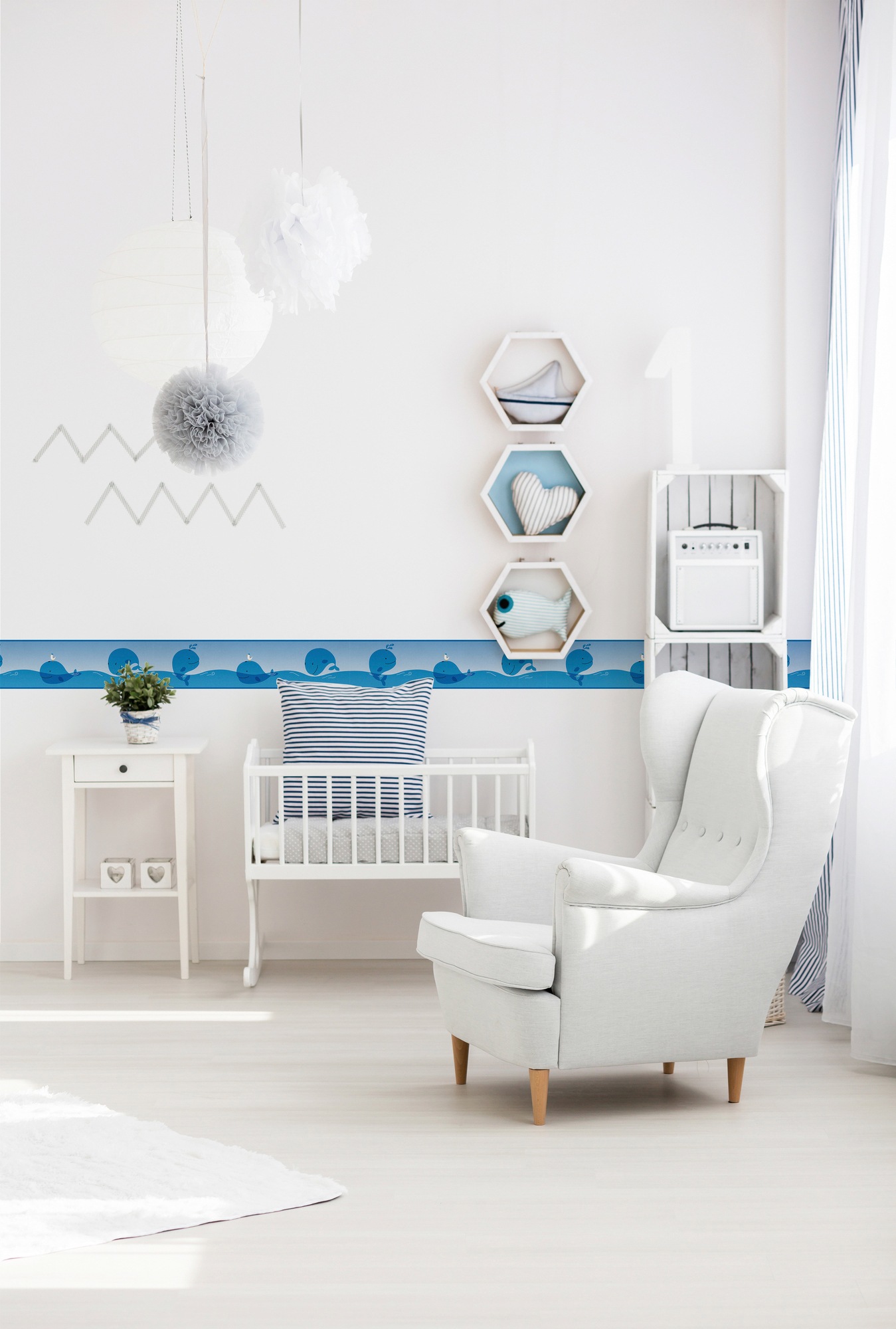 A.S. Création Bordüre »Ocean Friends«, Motiv-abstrakt-naturalistisch, Tapete Kinder Bordüre Wale Borte Wohnzimmer Schlafzimmer Küche Design
