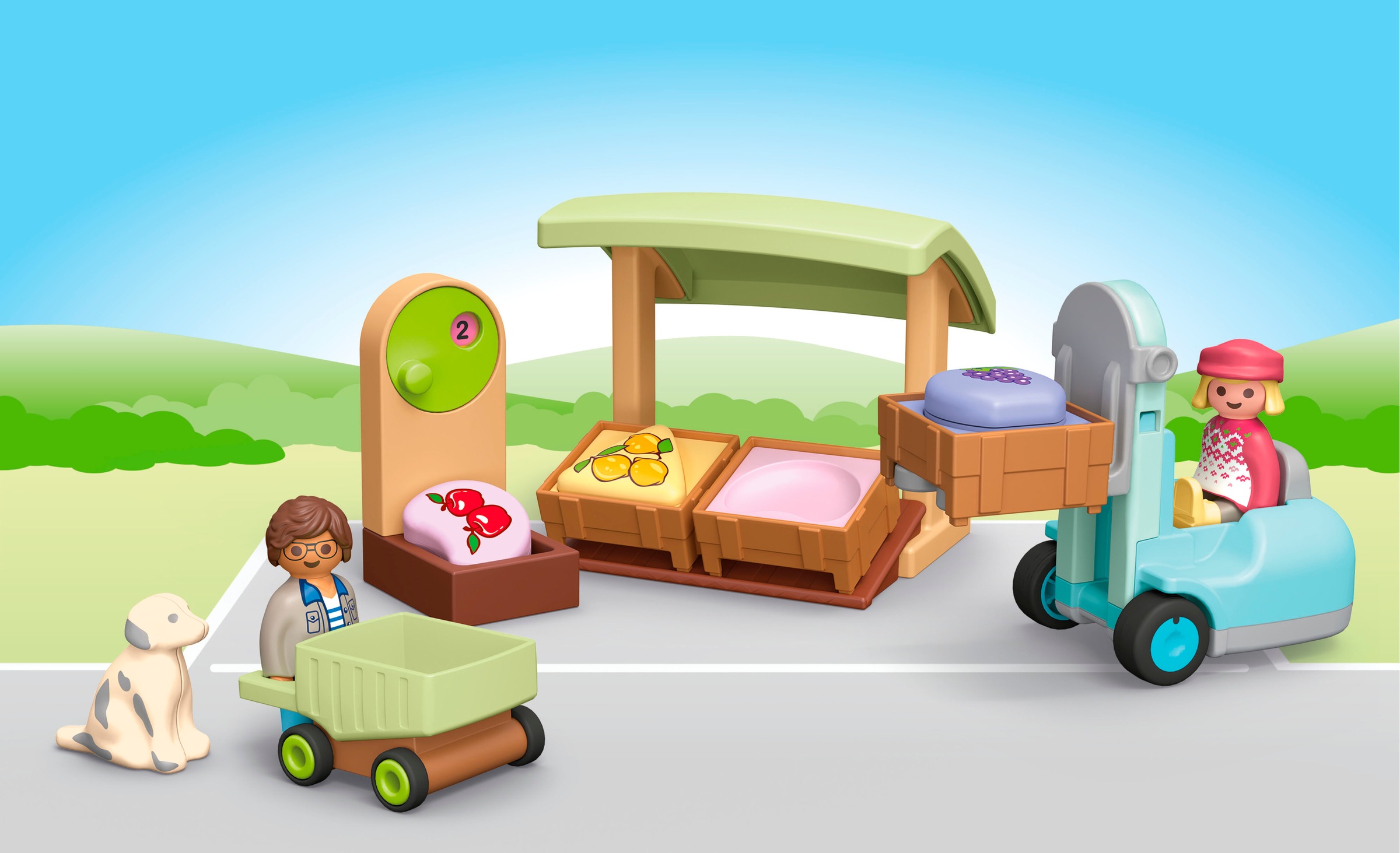 Playmobil® Konstruktions-Spielset »Bio-Marktstand & Gabelstapler (71691), JUNIOR«, (17 St.), Made in Europe