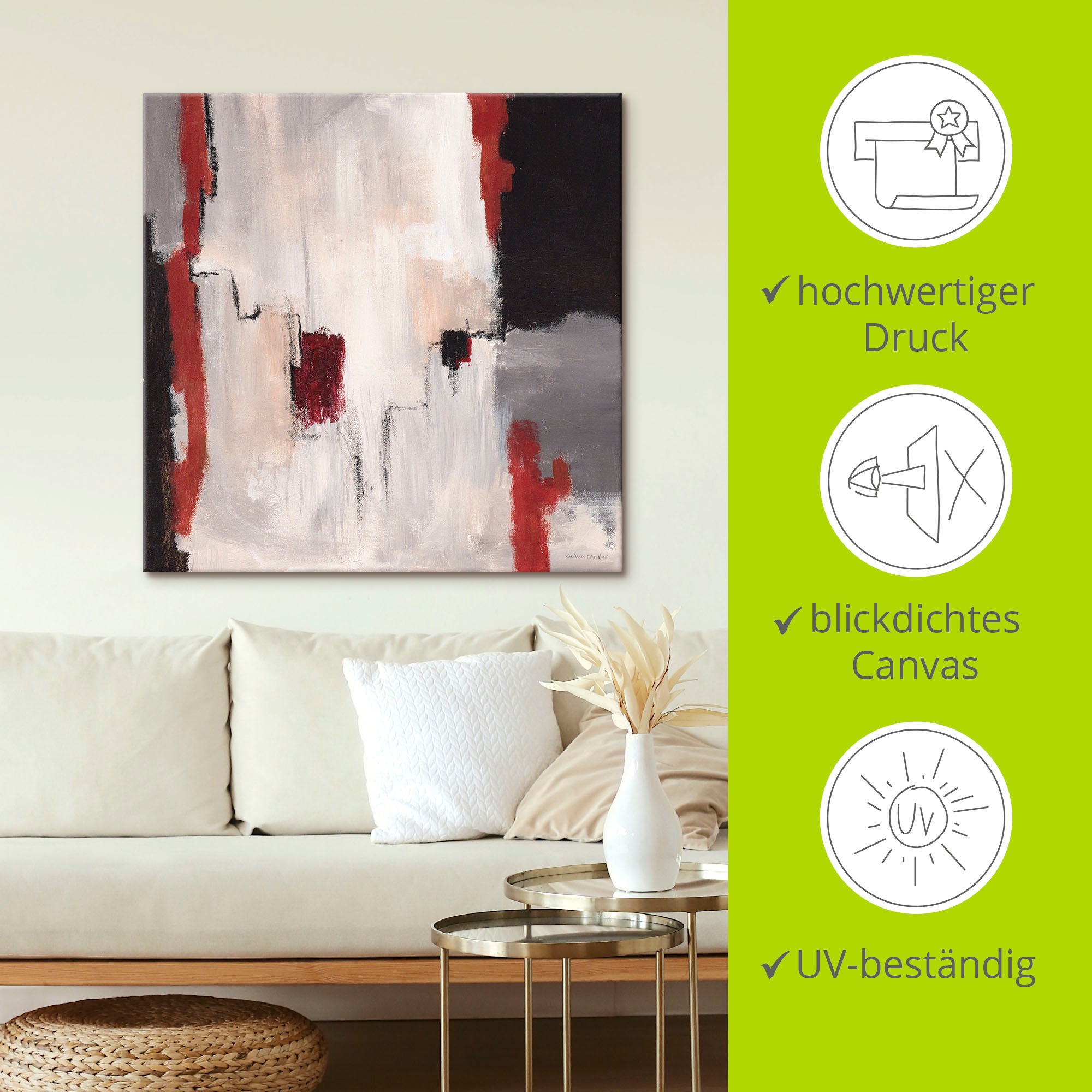 Artland Leinwandbild »Rot an Grau I - Abstrakt« Gegenstandslos 1 Stk. tlg. auf Holzrahmen gespannt