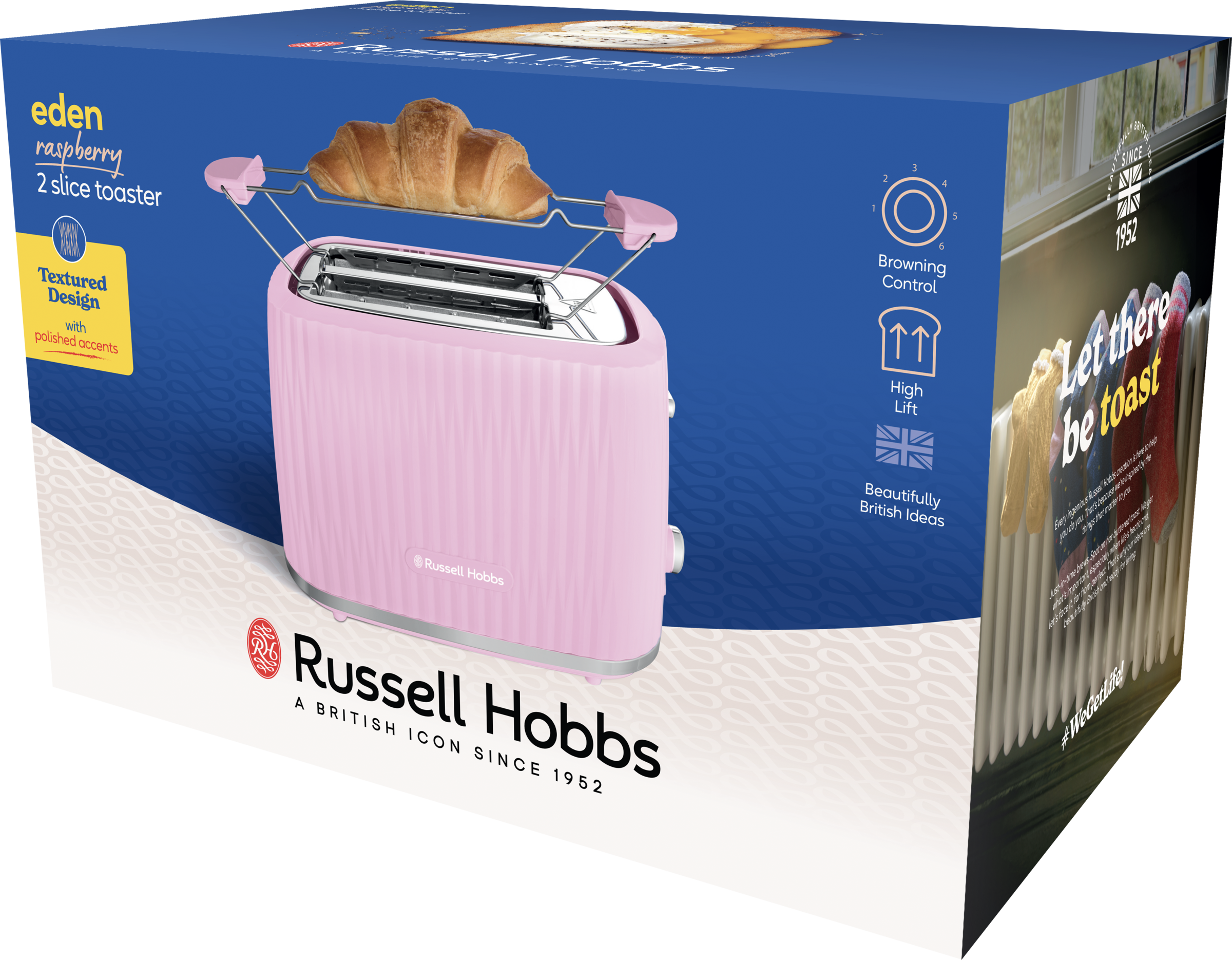RUSSELL HOBBS Toaster »Eden 27372-56 Himbeere«, 2 Schlitze, 800 W, 6 Bräunungsstufen, Hebefunktion, Auftau-, Aufwärm- & Stoppfunktion