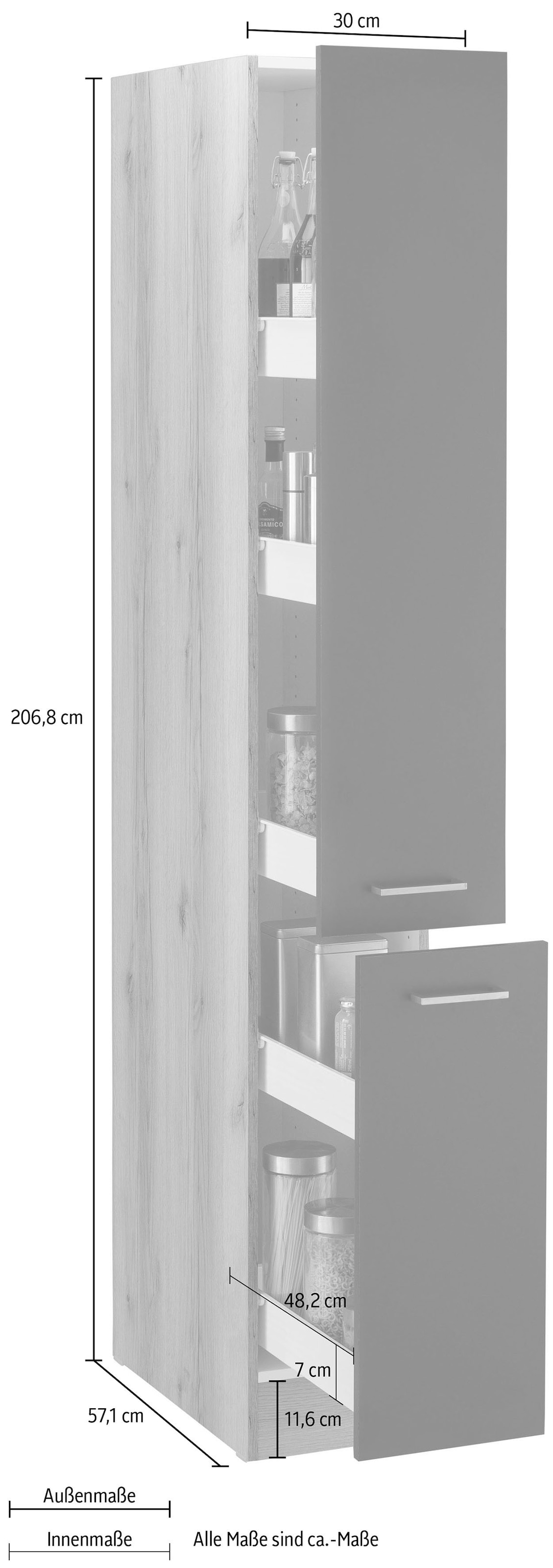 OPTIFIT Apothekerschrank »Iver«, Breite online Auszügen, mit 30 bestellen 5 cm, 2 Ablagen