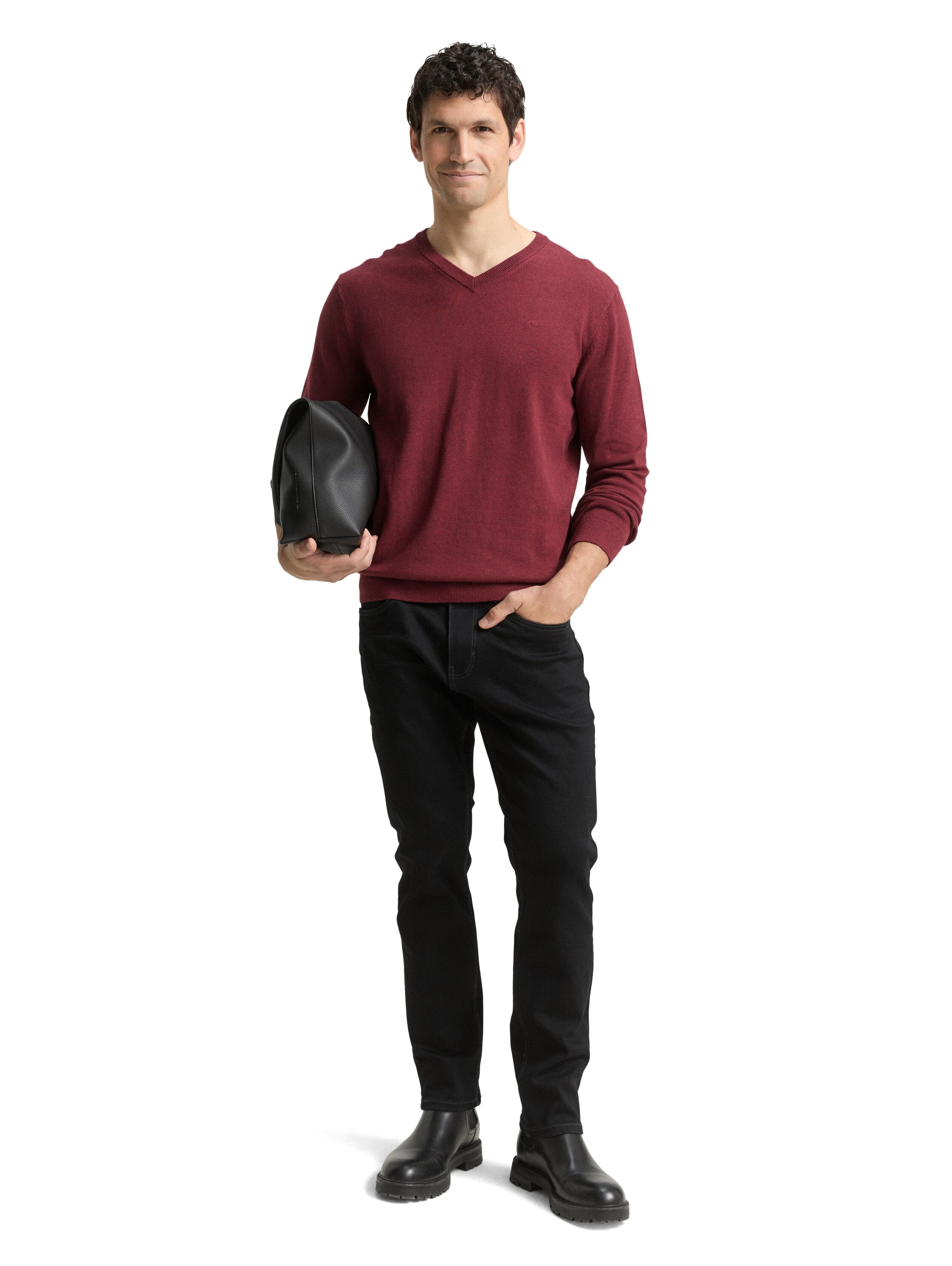 TOM TAILOR V-Ausschnitt-Pullover mit kleiner Logo-Stickerei