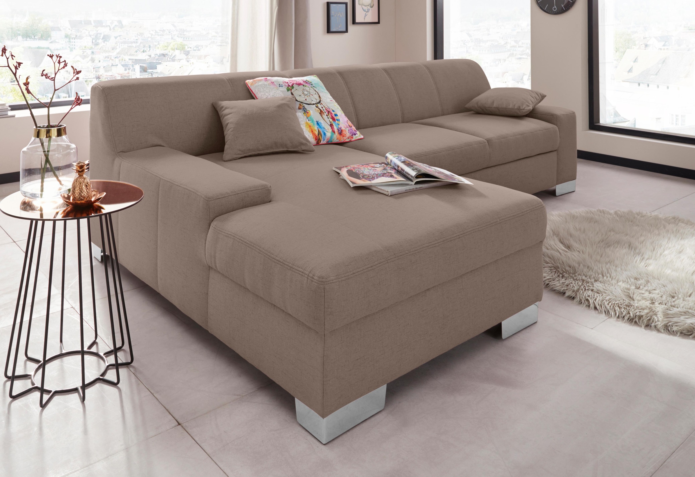 DOMO collection Ecksofa »Bero, elegant und zeitlos, flache Armlehnen, L-For günstig online kaufen