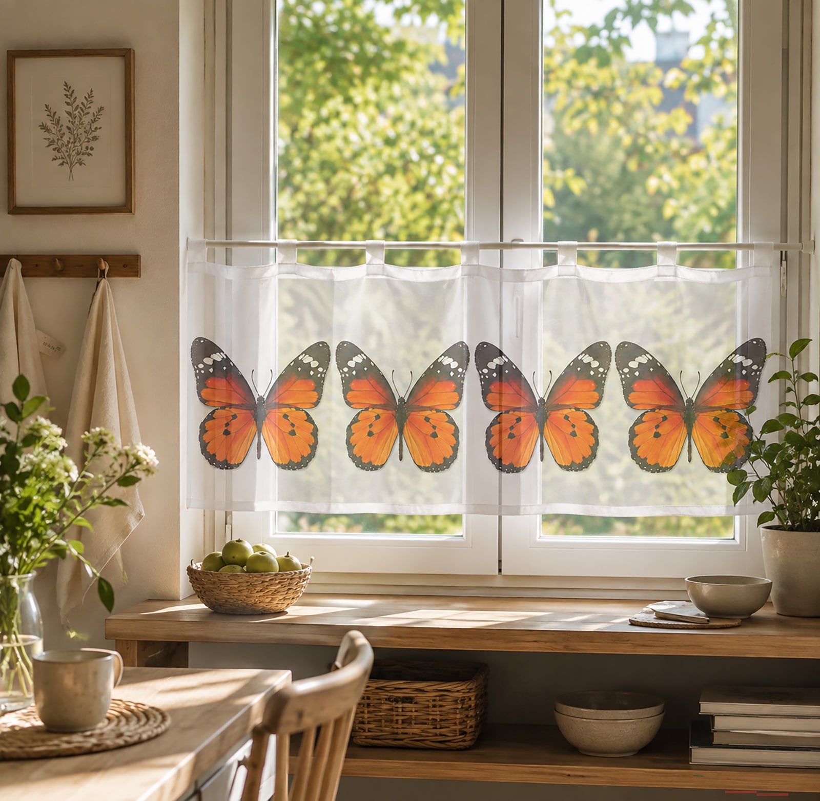 Weckbrodt Scheibengardine »Alisa« Schlaufen 1 Stk. tlg. Bistro,  Voile, bedruckt, Schmetterling; HxB 45x120cm, Gardine, Store