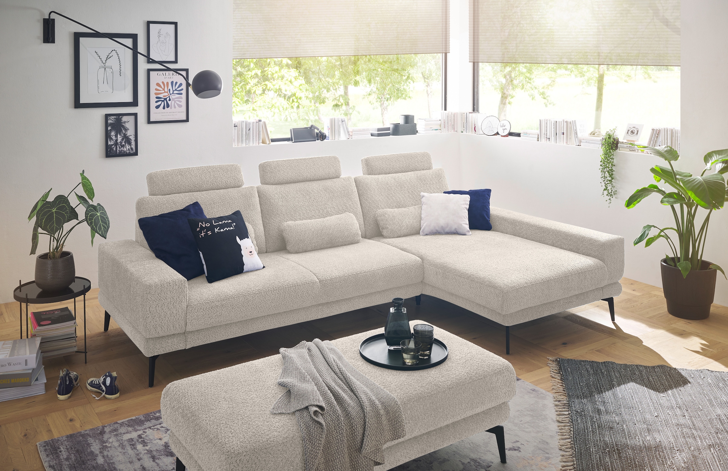 set one by Musterring Ecksofa »SO 3600, inkl motor. Sitztiefenverstellung, Kopfstützen, Nierenkissen«, Sitzhöhe 44 cm, Federkern, Breite 293 x Tiefe 180 cm, Kama sand