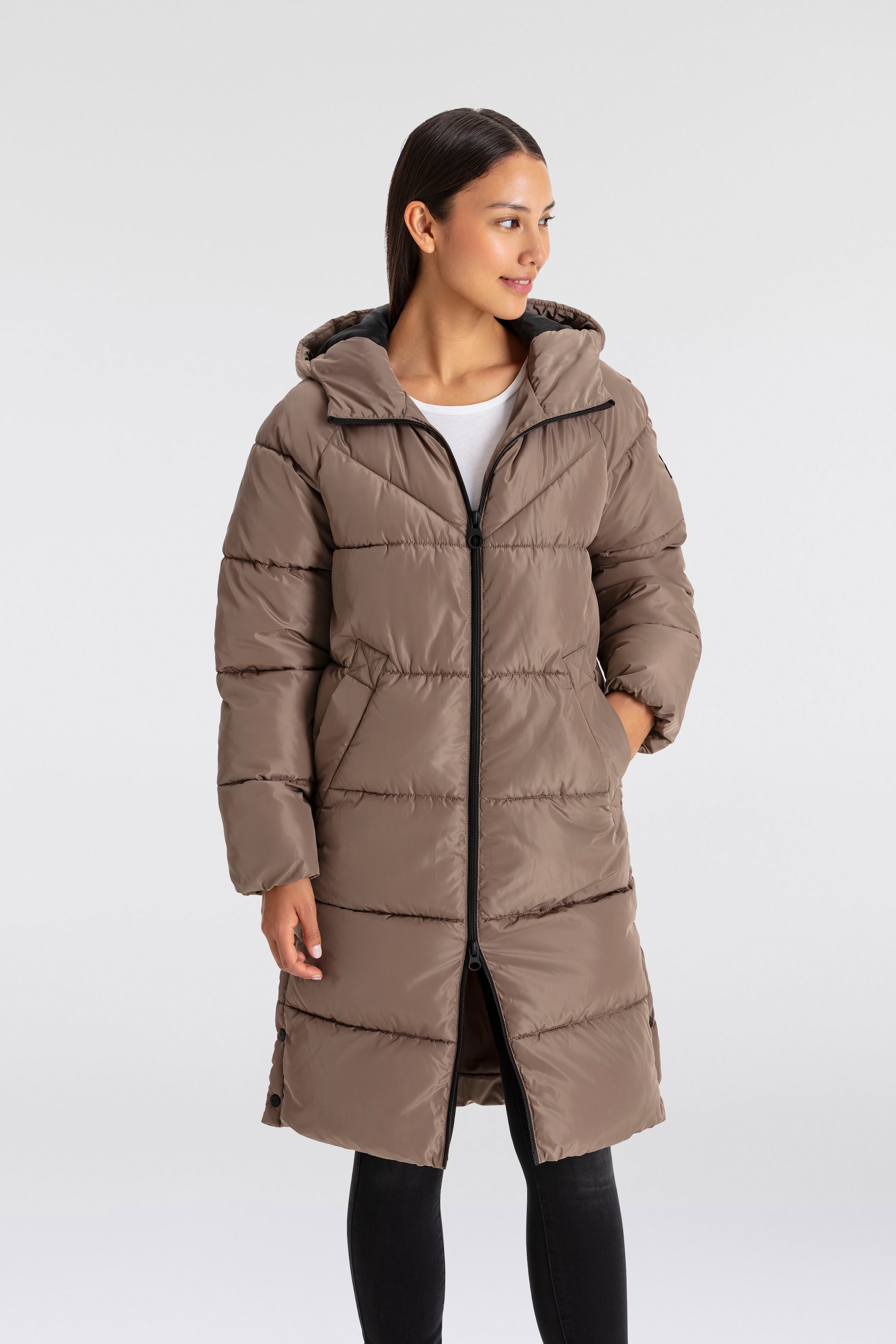 Steppmantel »ONLAMAND LONG PUFFER COAT CS OTW«, mit Kapuze und praktischem 2-Wege...