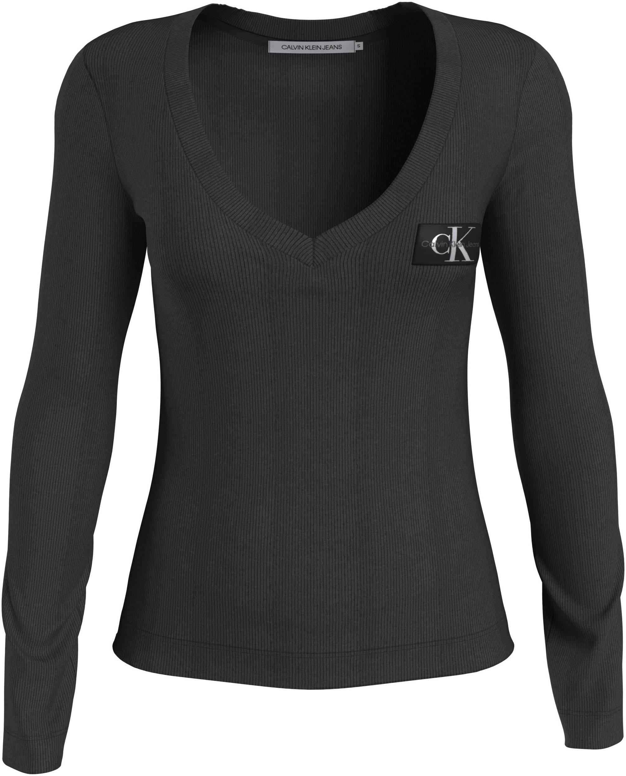 Calvin Klein Jeans Langarmshirt »WOVEN LABEL V-NECK LONG SLEEVE« online  bestellen
