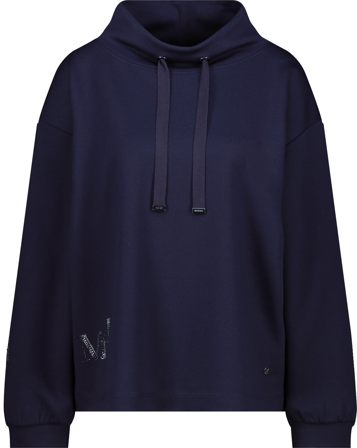 Monari Sweatshirt »Sweatshirt Schmuckdetail«, Stehkragen mit Bindeband, Logo aus Strasssteinen